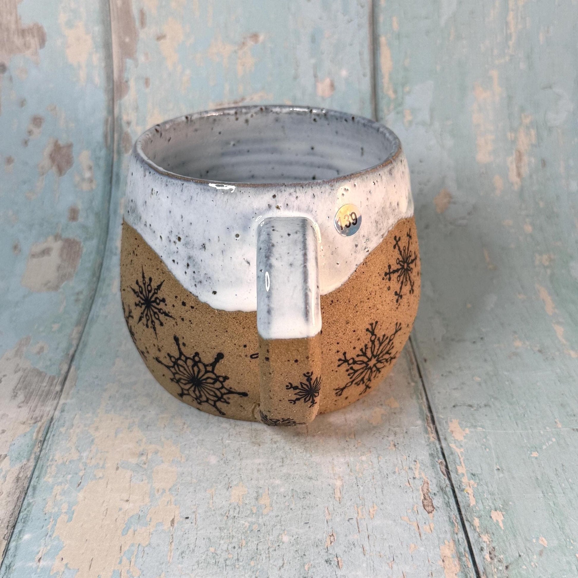 Black and White Christmas Snowflake Mug, Handmade Ceramic Cup