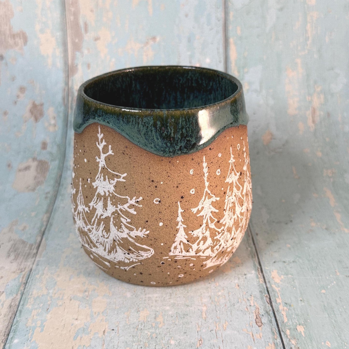 Green Christmas Tree Mug, Handmade Ceramic Cup