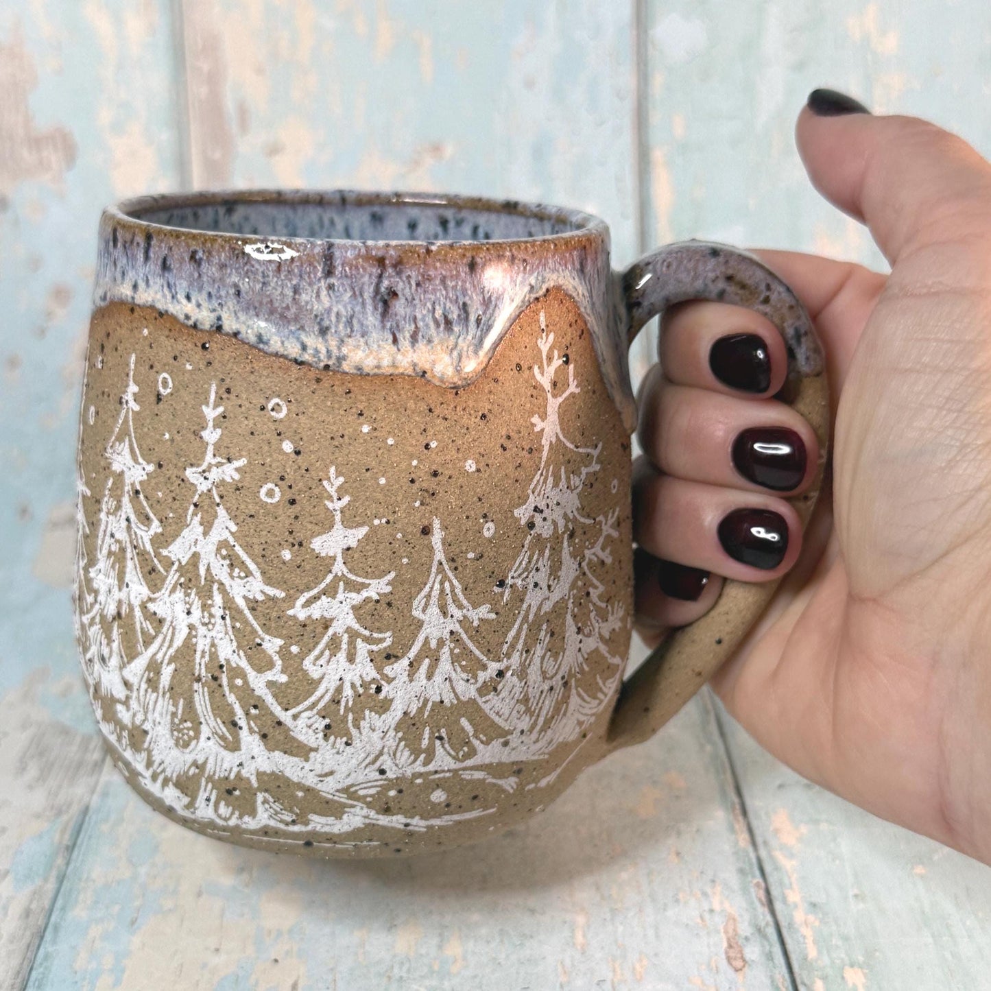 White Christmas Tree Mug, Handmade Ceramic Cup