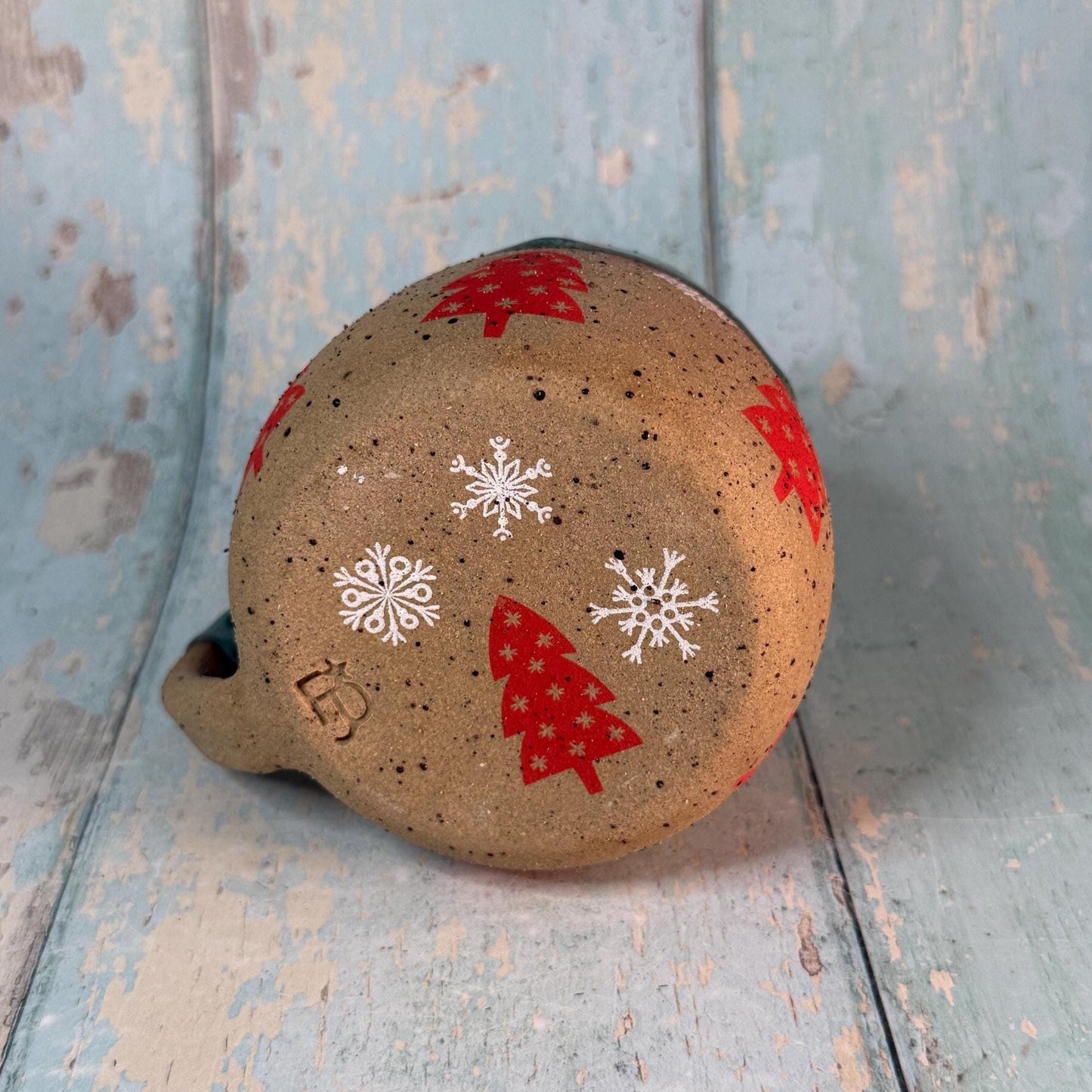 Red and Green Christmas Tree Mug, Handmade Ceramic Cup