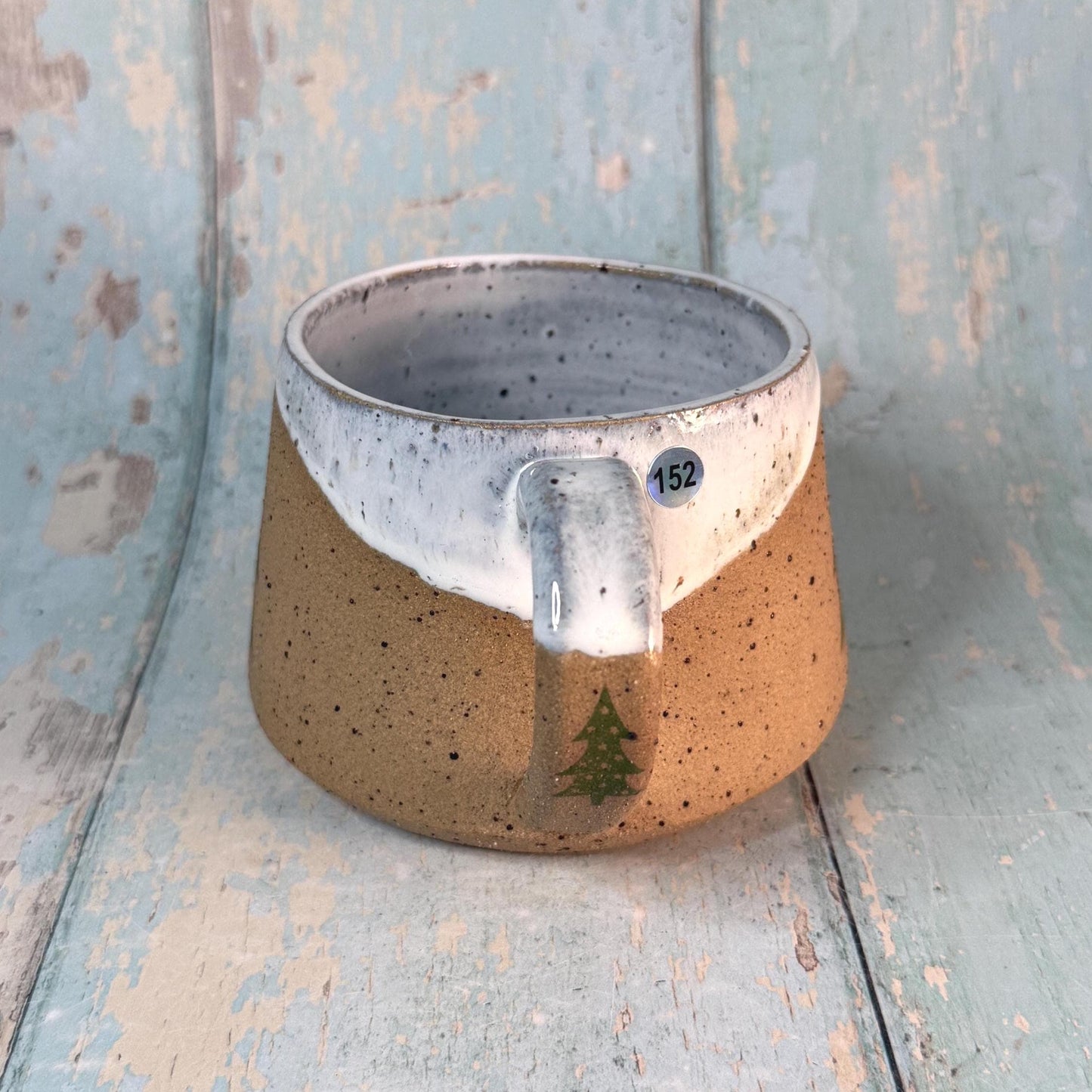 White and Green Christmas Tree Mug, Handmade Ceramic Cup