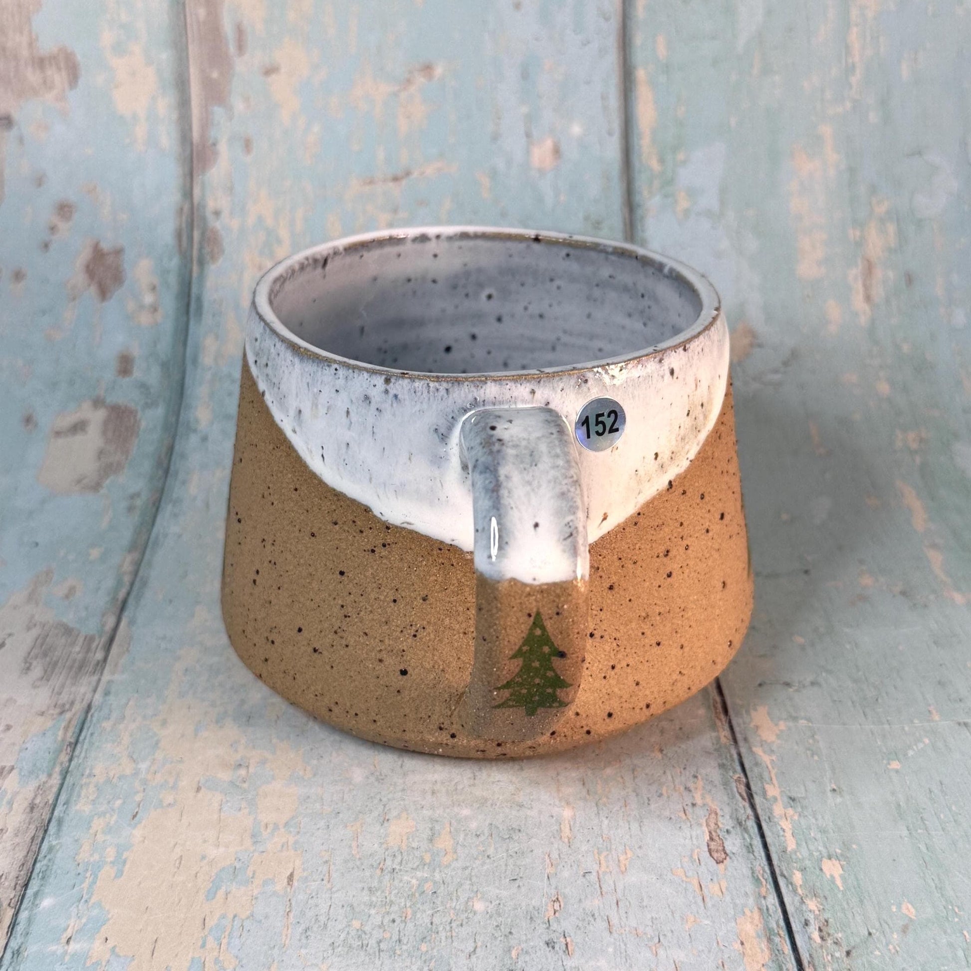 White and Green Christmas Tree Mug, Handmade Ceramic Cup