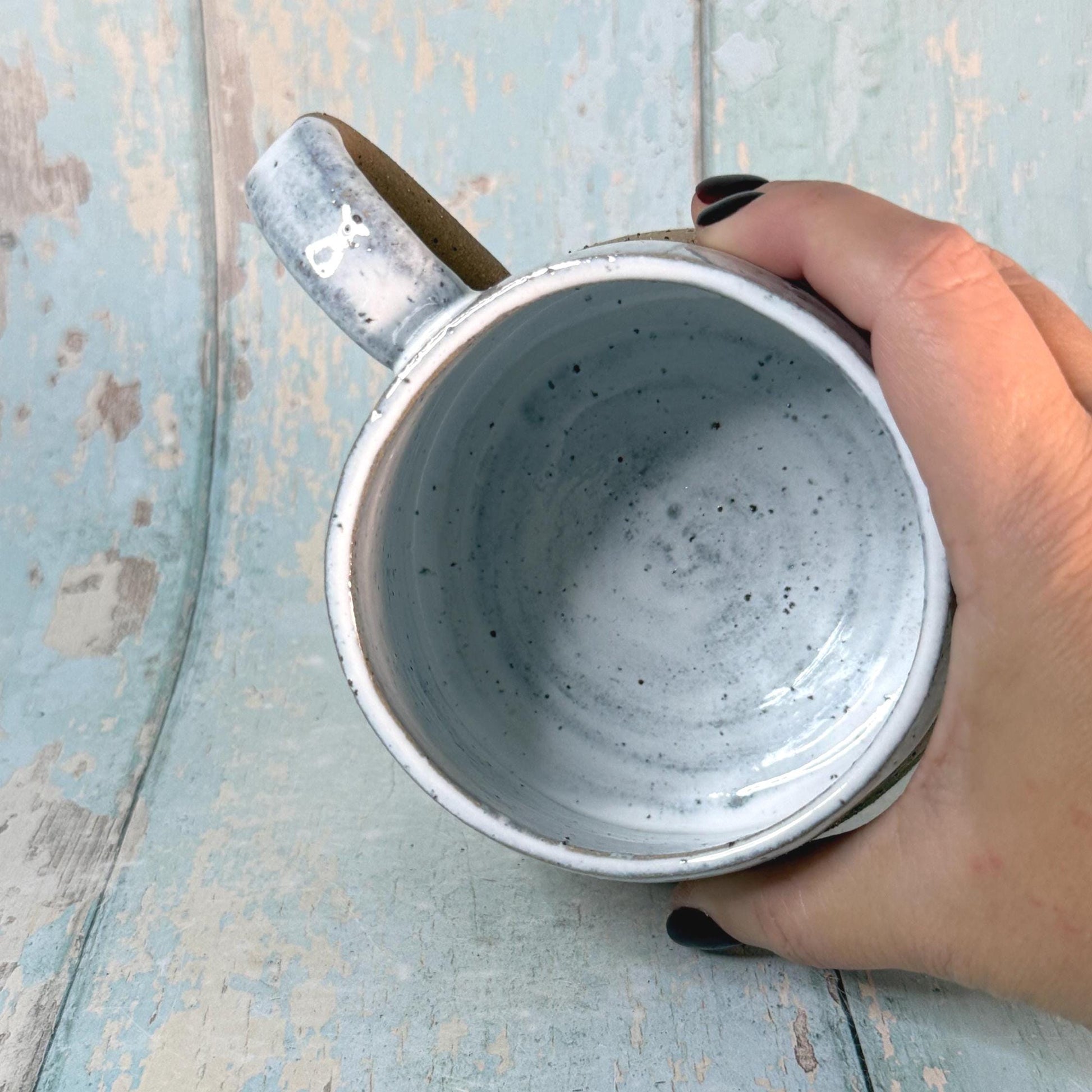White and Green Christmas Tree Mug, Handmade Ceramic Cup