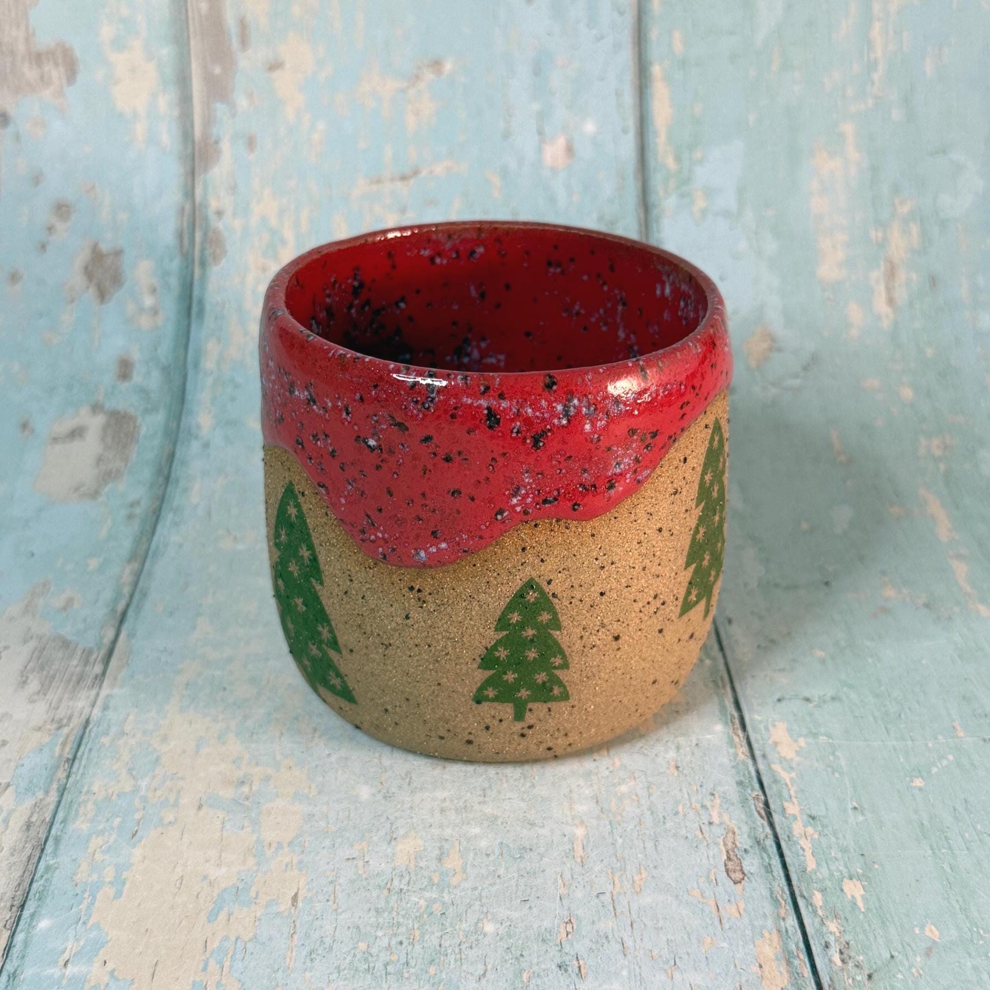 Red and Green Christmas Tree Mug, Handmade Ceramic Cup