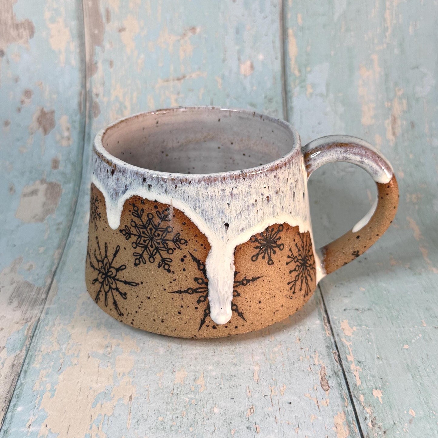 Black and White Christmas Snowflake Mug, Handmade Ceramic Cup