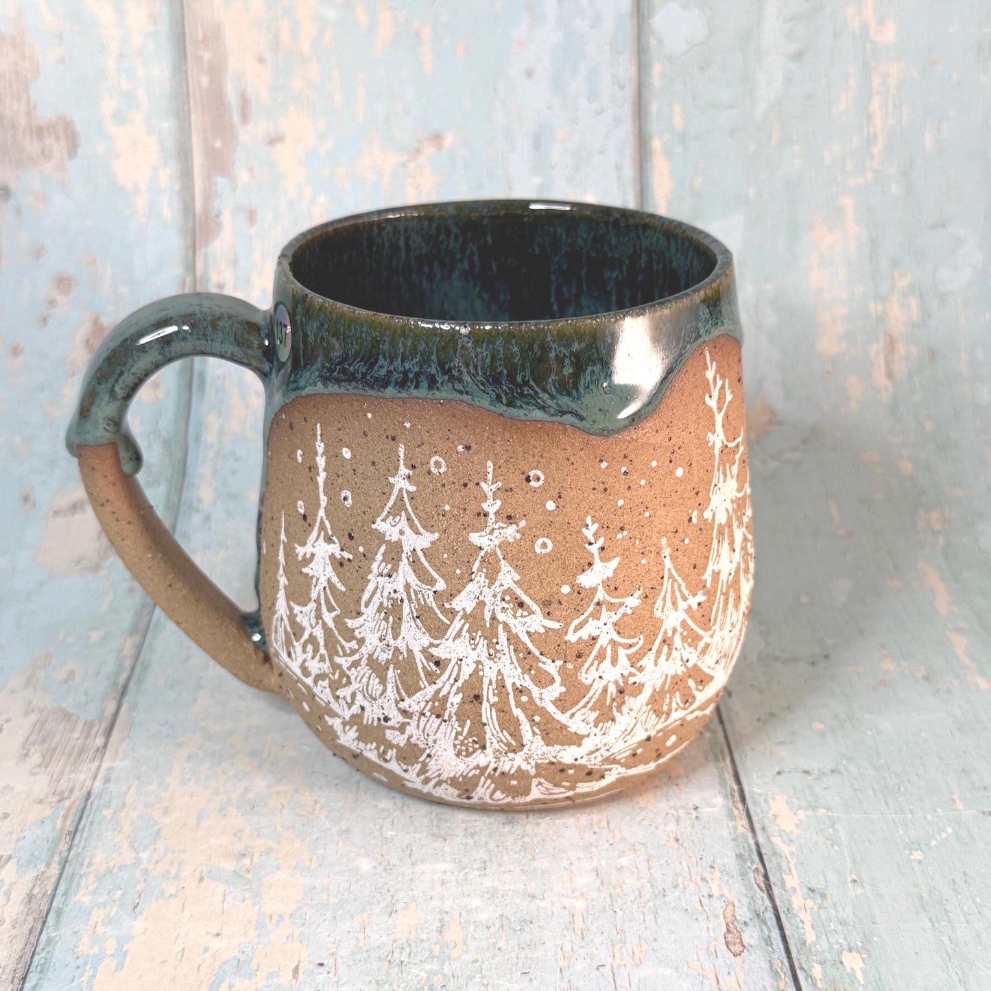 Green Christmas Tree Mug, Handmade Ceramic Cup