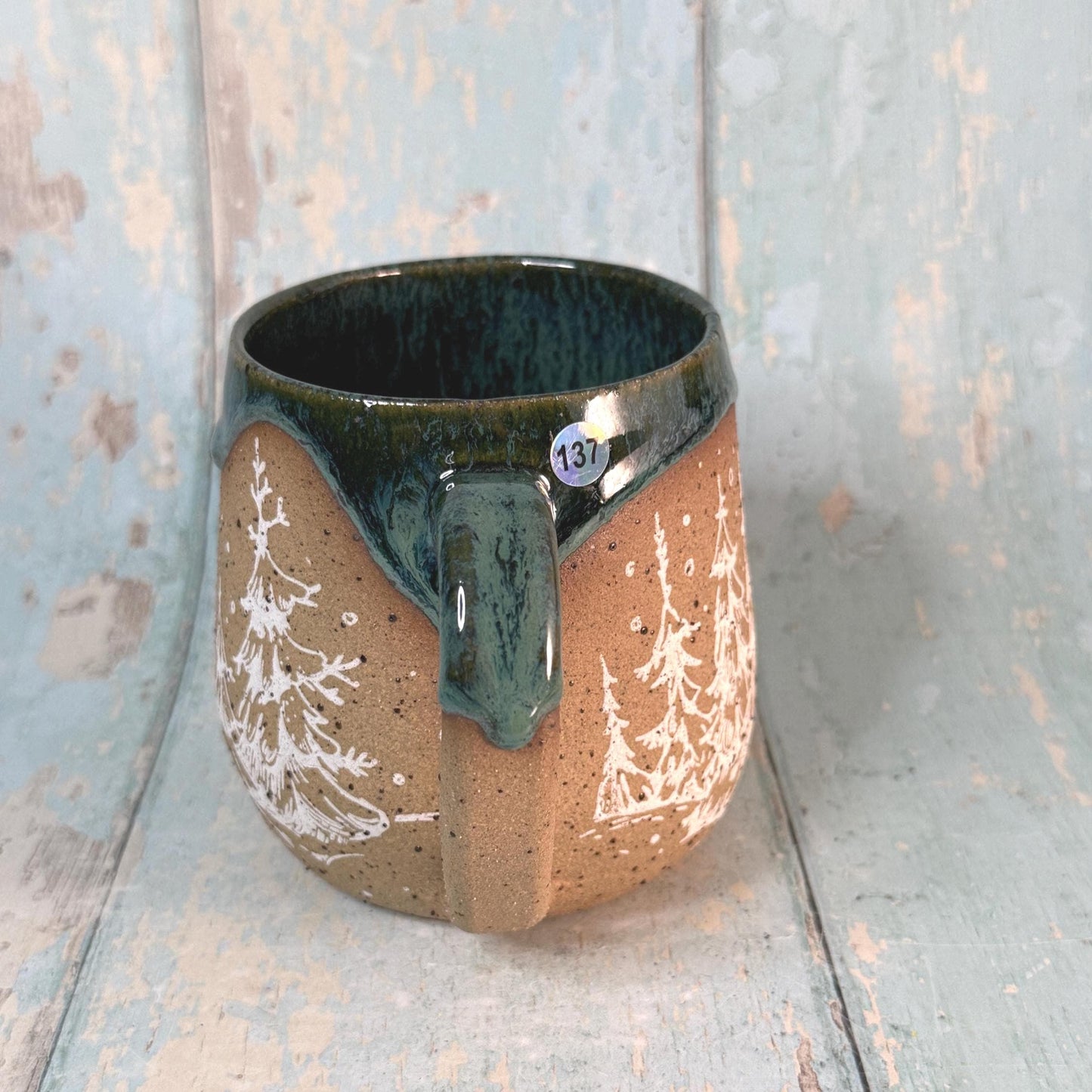 Green Christmas Tree Mug, Handmade Ceramic Cup