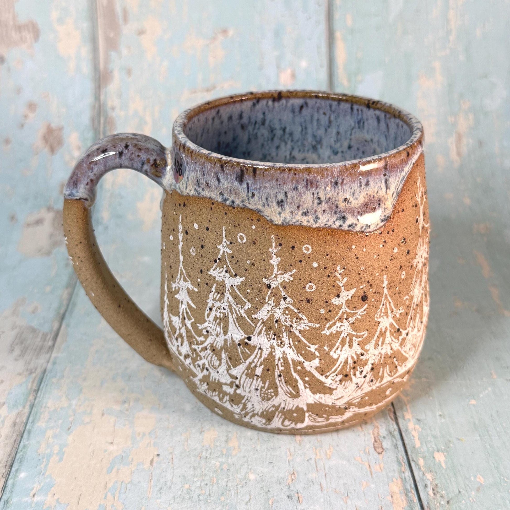 White Christmas Tree Mug, Handmade Ceramic Cup