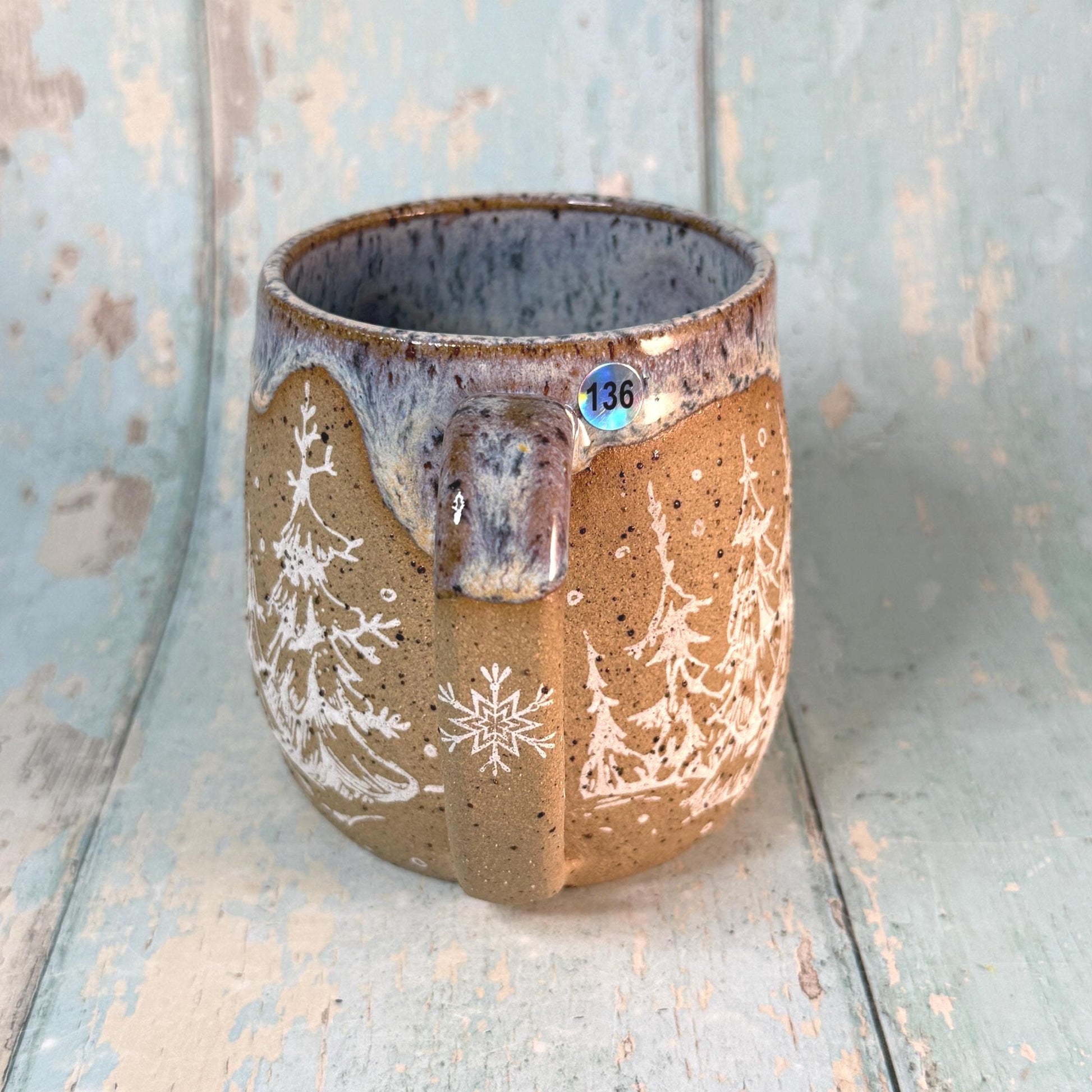 White Christmas Tree Mug, Handmade Ceramic Cup