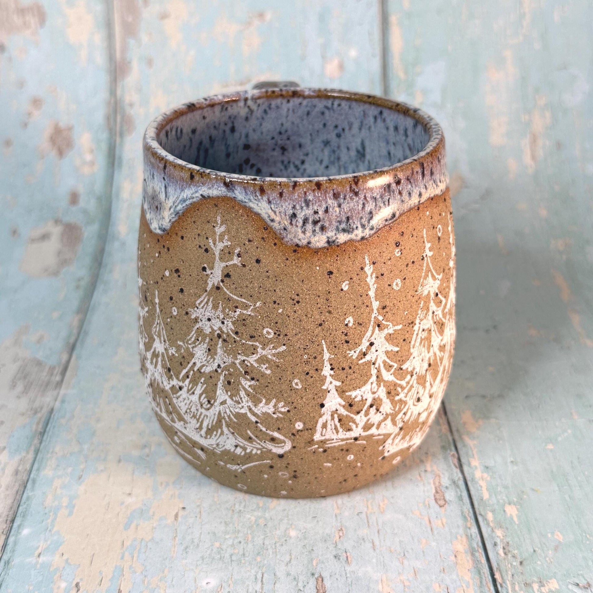 White Christmas Tree Mug, Handmade Ceramic Cup