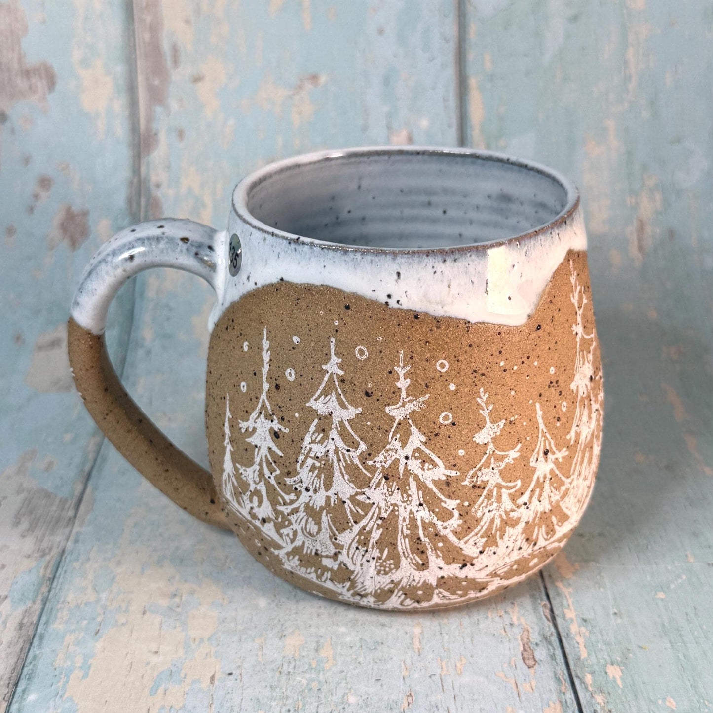 White Christmas Tree Mug, Handmade Ceramic Cup