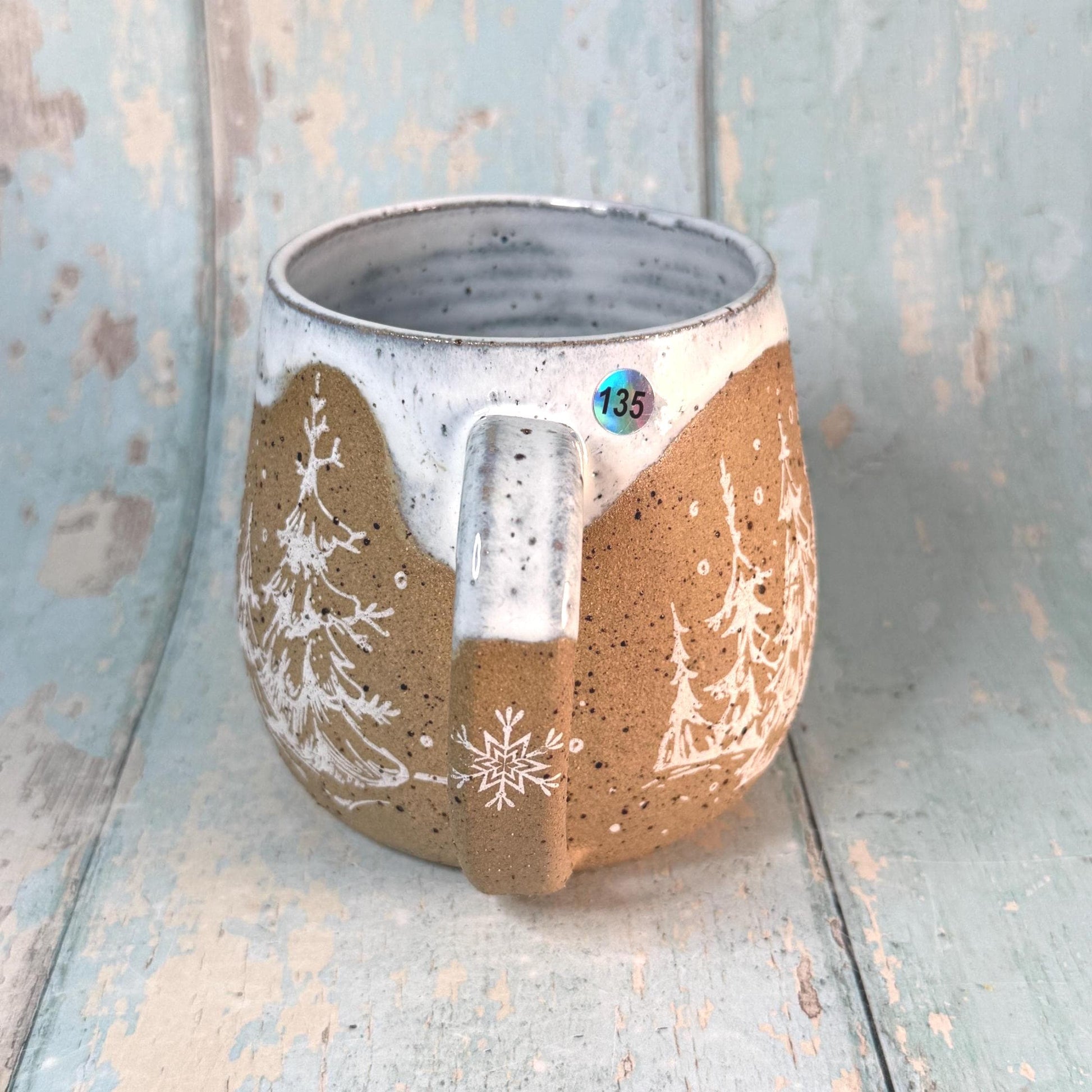 White Christmas Tree Mug, Handmade Ceramic Cup