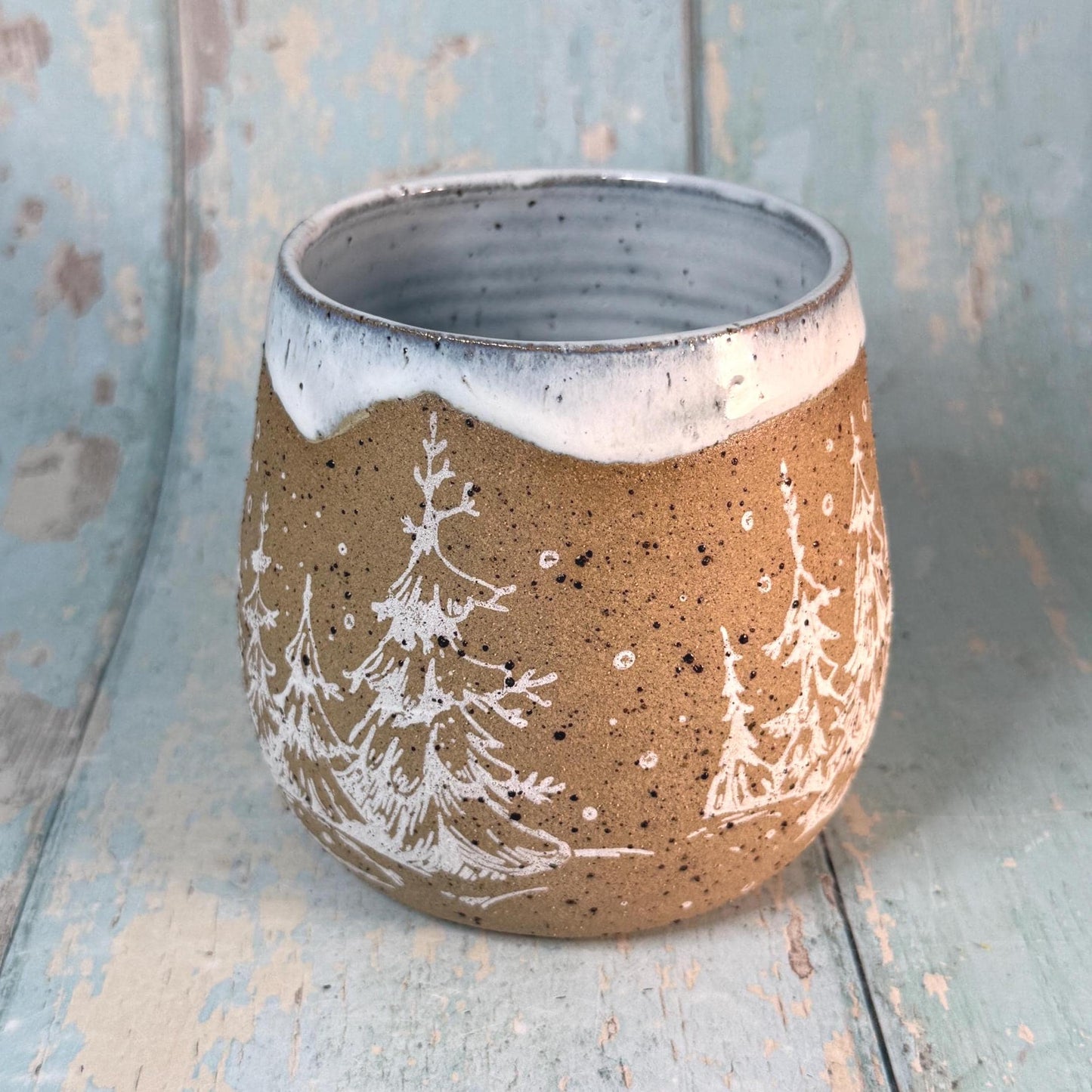 White Christmas Tree Mug, Handmade Ceramic Cup