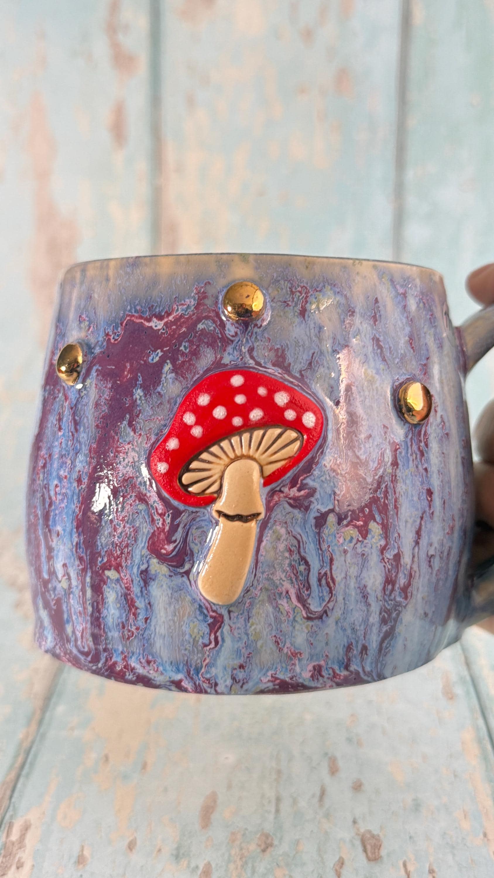 Purple and Red Mushroom Mug, Fungi Ceramic Cup