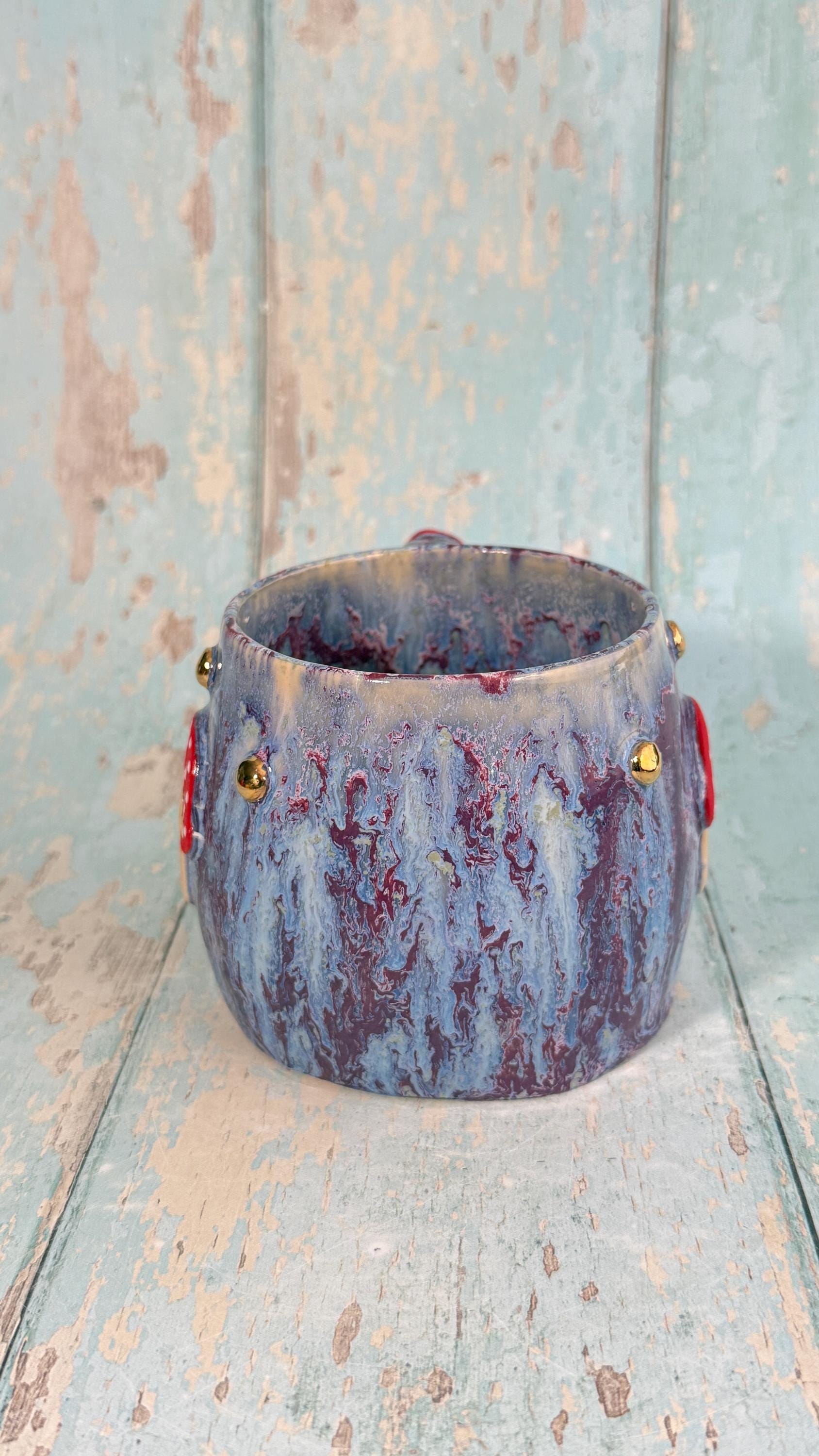 Purple and Red Mushroom Mug, Fungi Ceramic Cup