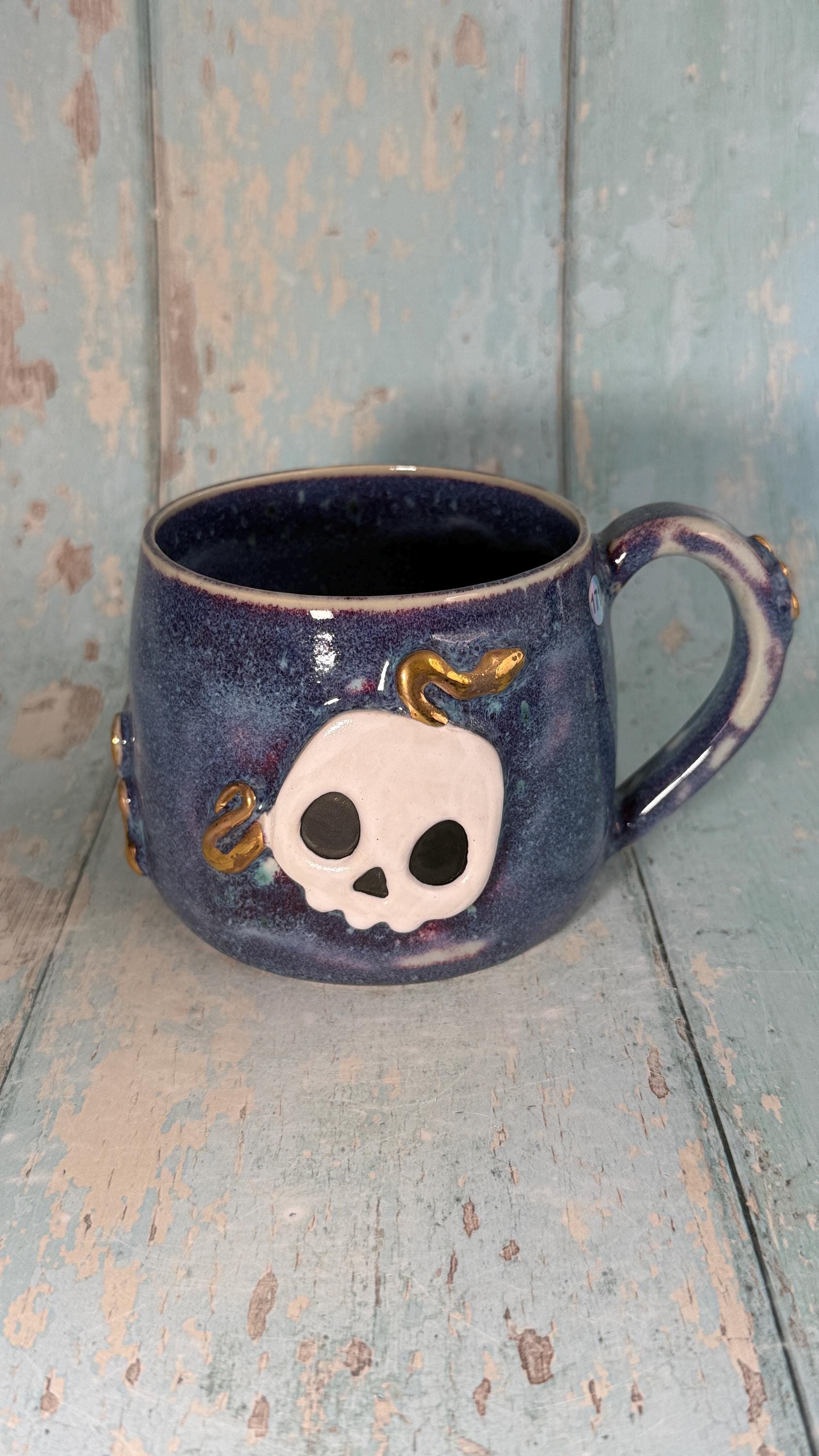 Skull and Snake Mug, Handmade Ceramic Cup