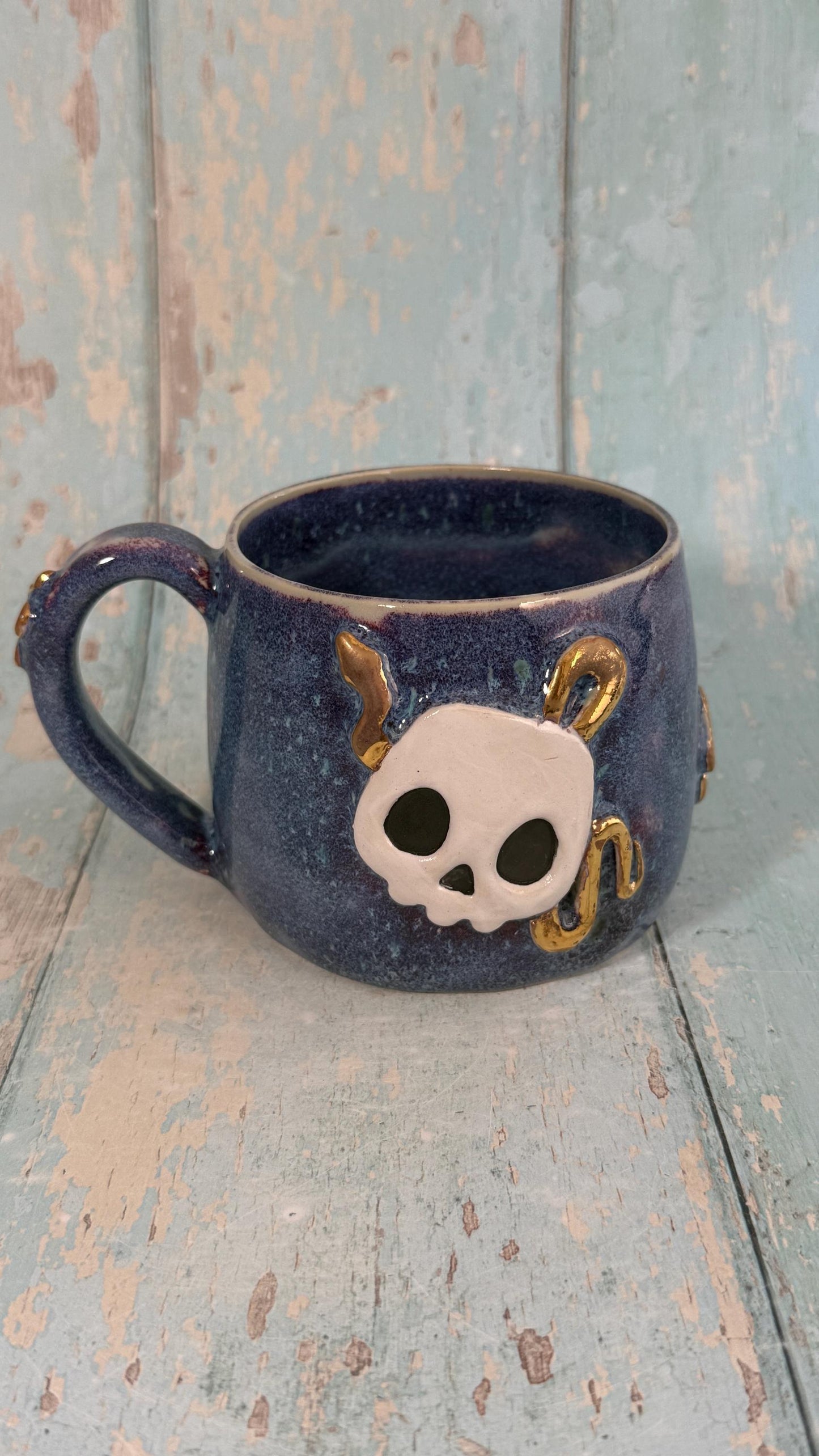 Skull and Snake Mug, Handmade Ceramic Cup