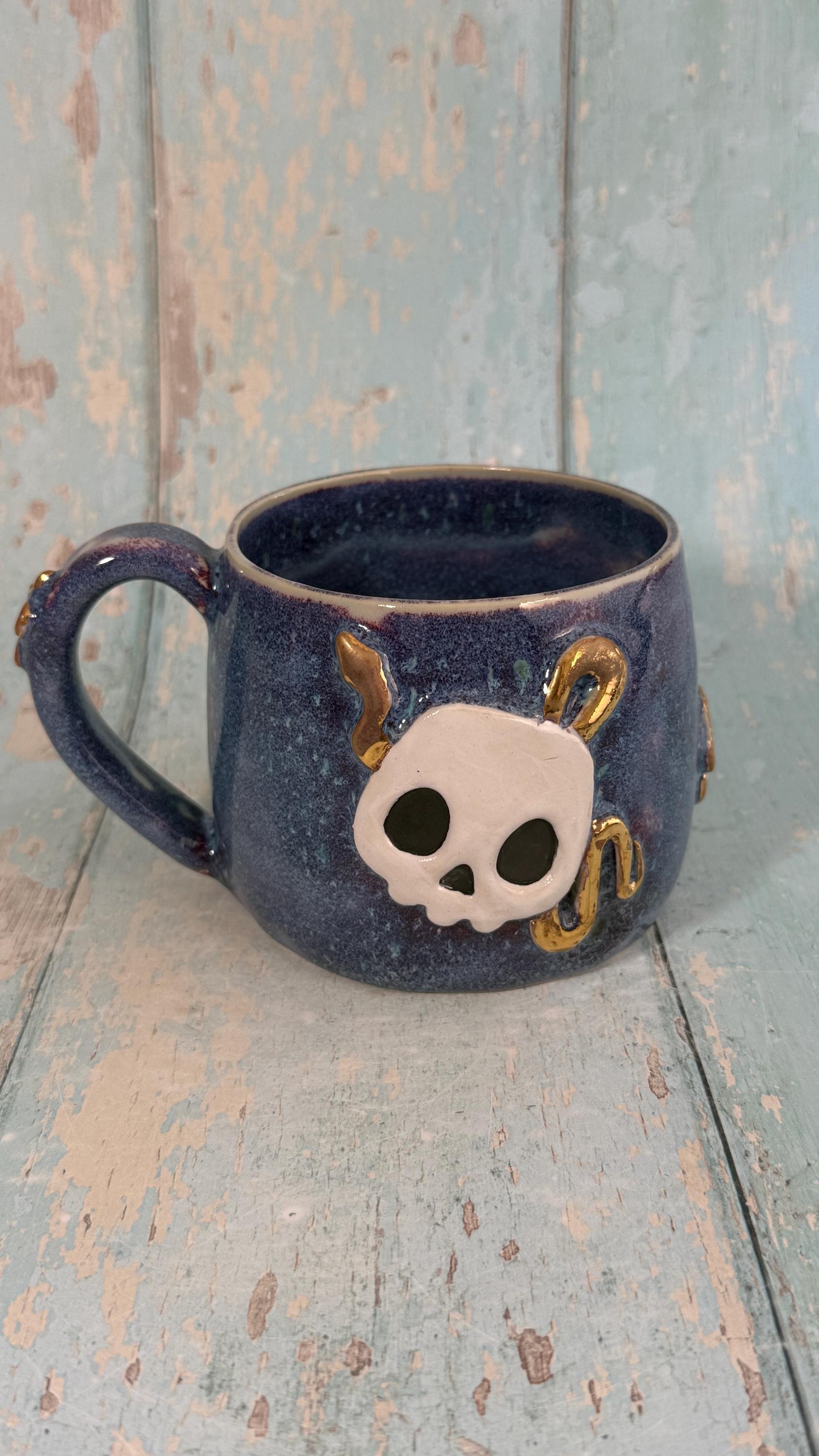 Skull and Snake Mug, Handmade Ceramic Cup