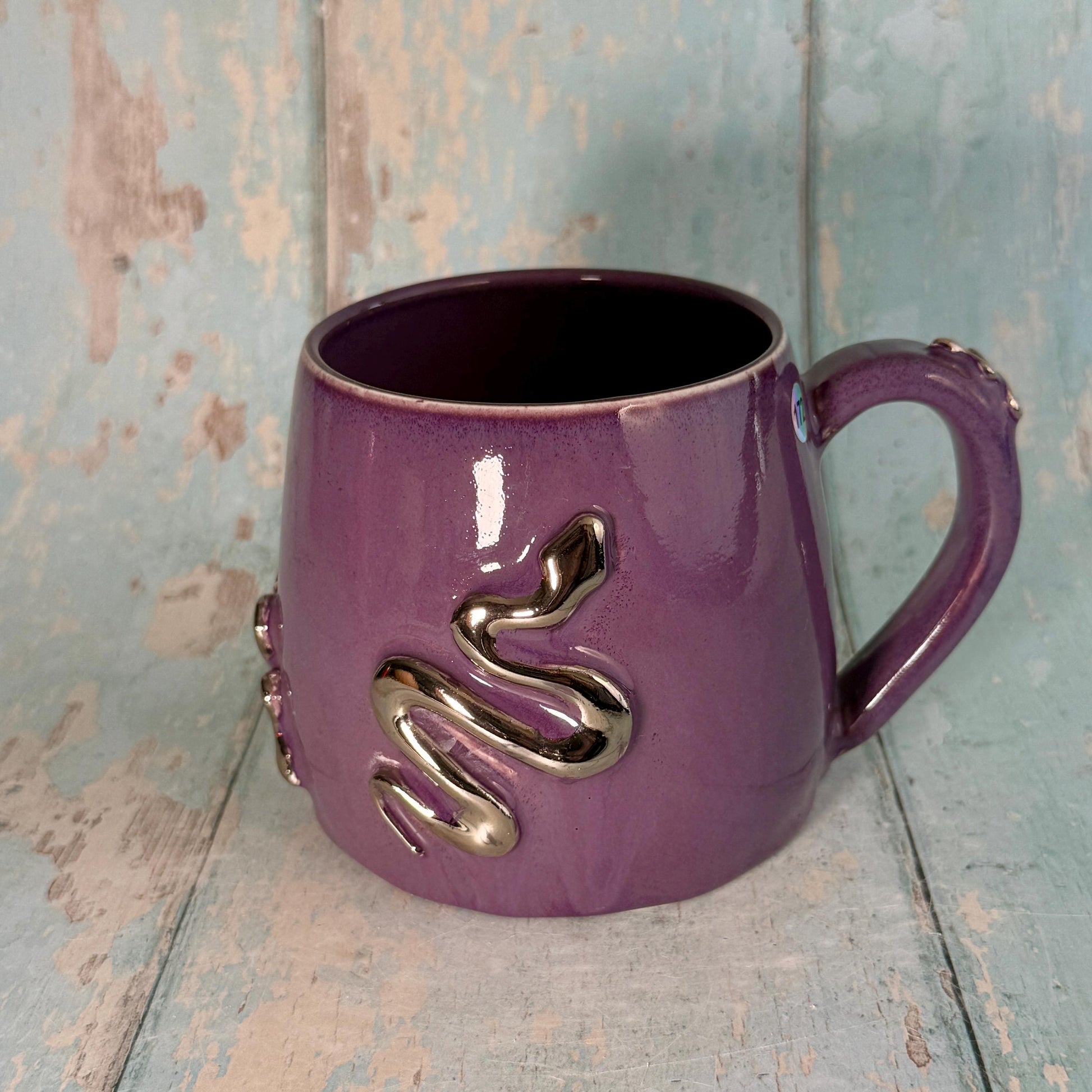 Purple Snake Mug, Handmade Ceramic Cup
