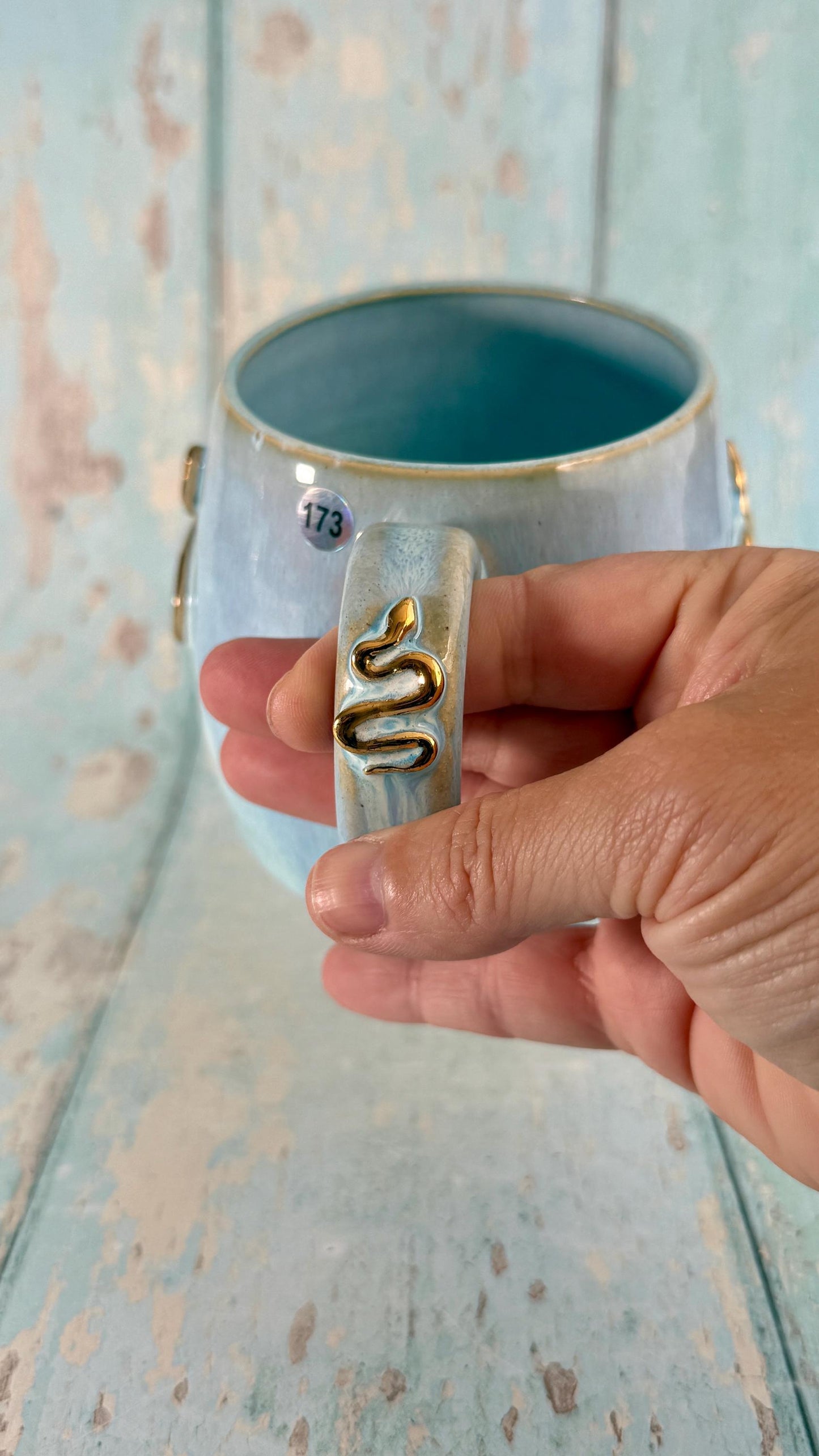 Blue Snake Mug, Handmade Ceramic Cup - Second