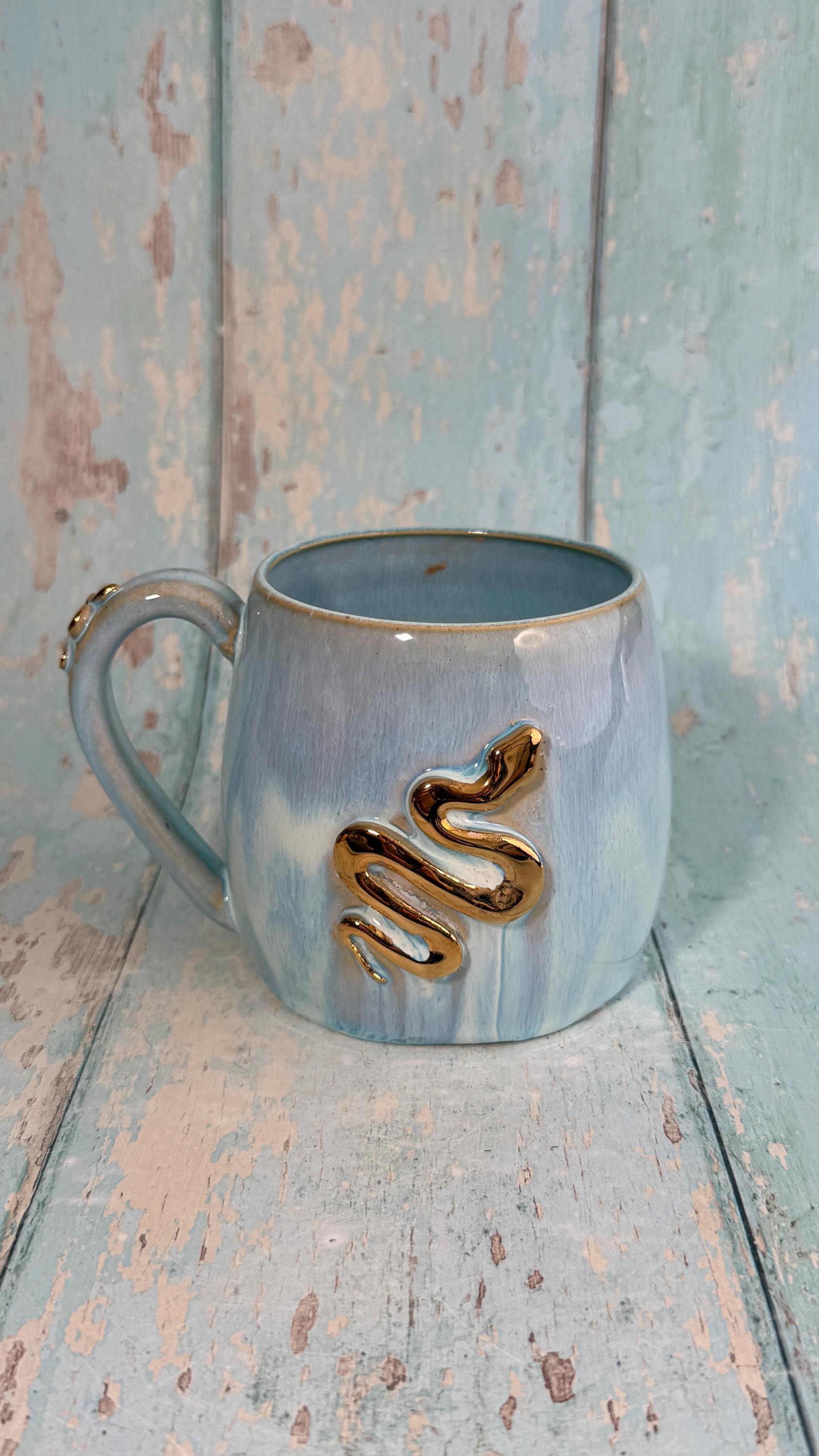 Blue Snake Mug, Handmade Ceramic Cup - Second