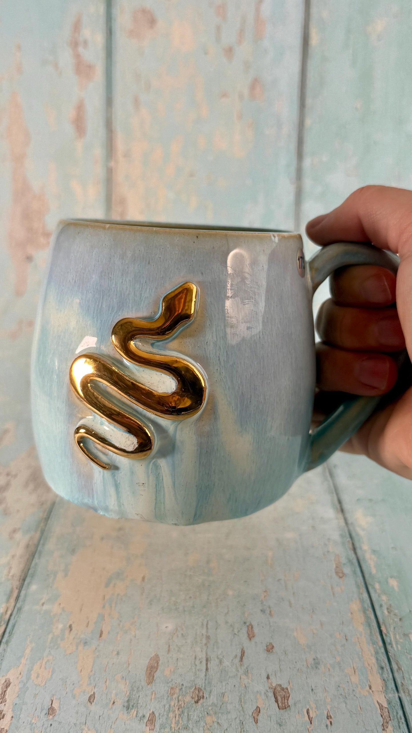 Blue Snake Mug, Handmade Ceramic Cup - Second