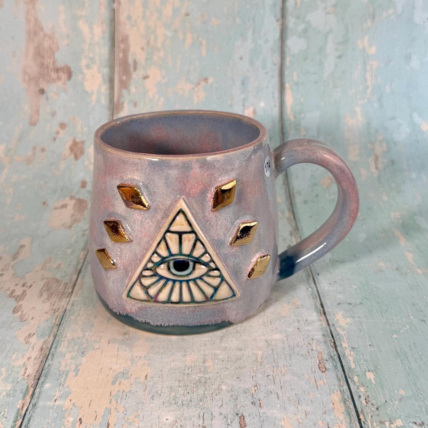 Mystical Pyramid Mug, Handmade Pink and Blue Ceramic Cup