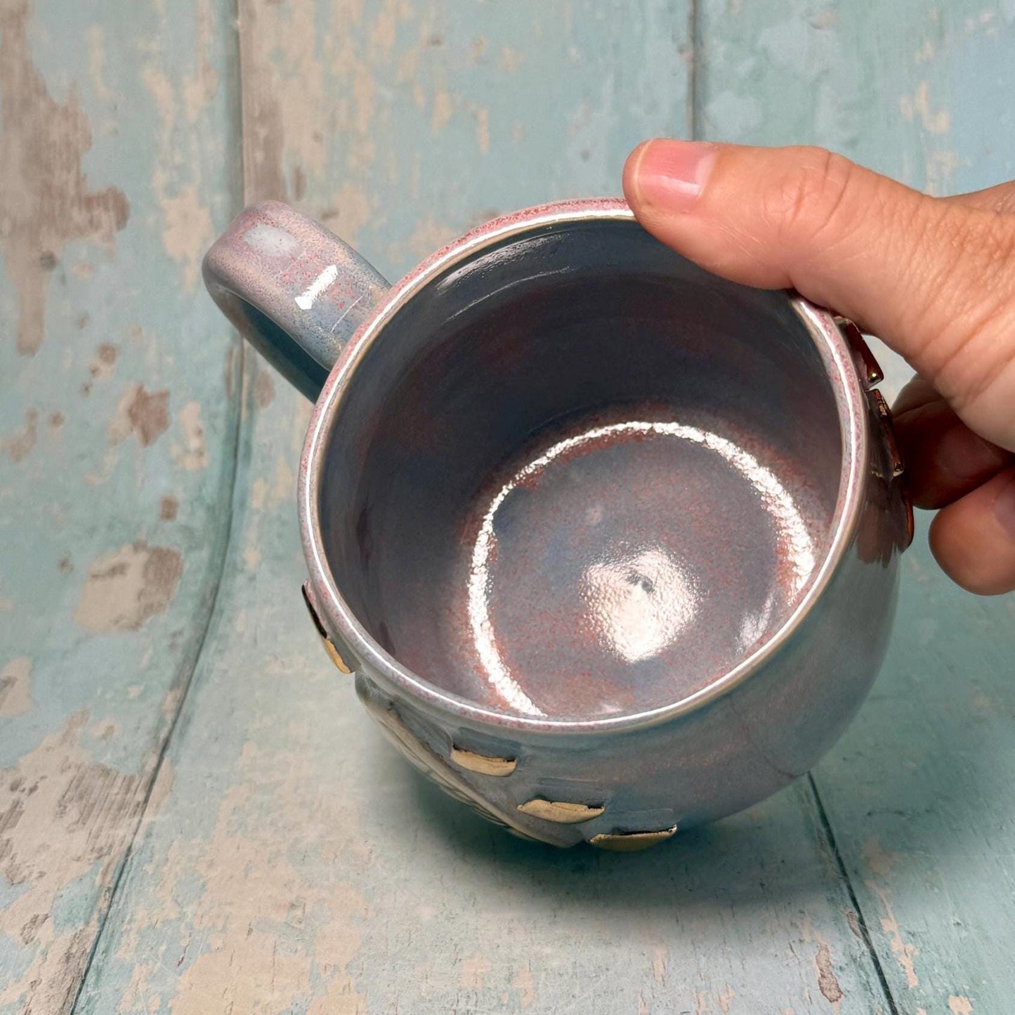 Mystical Pyramid Mug, Handmade Pink and Blue Ceramic Cup