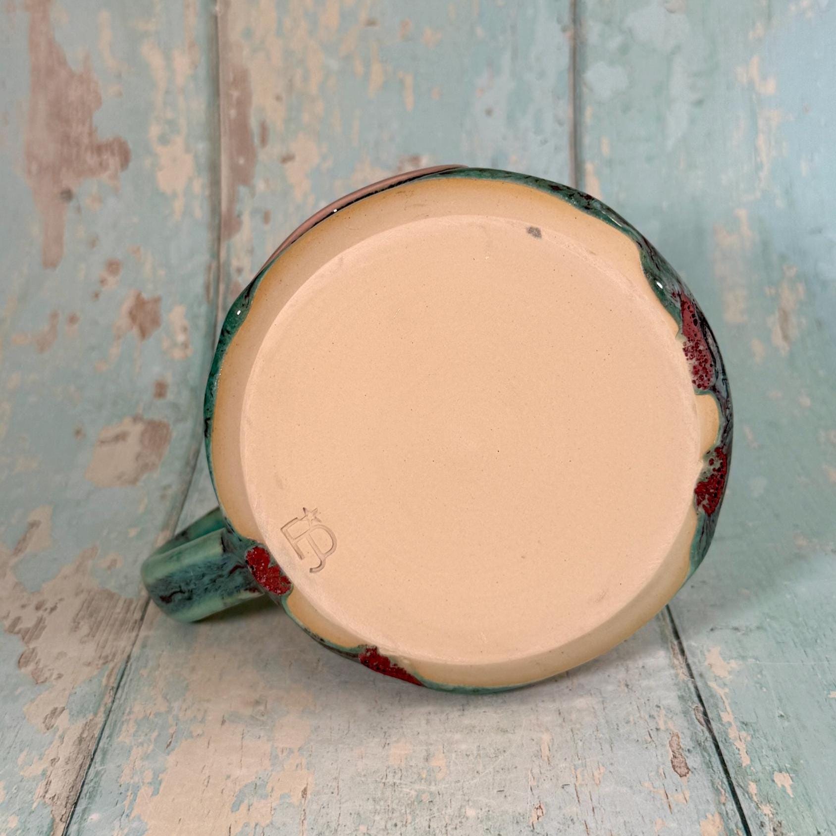 Mystical Pyramid Mug, Handmade Green, Pink and Red Ceramic Cup