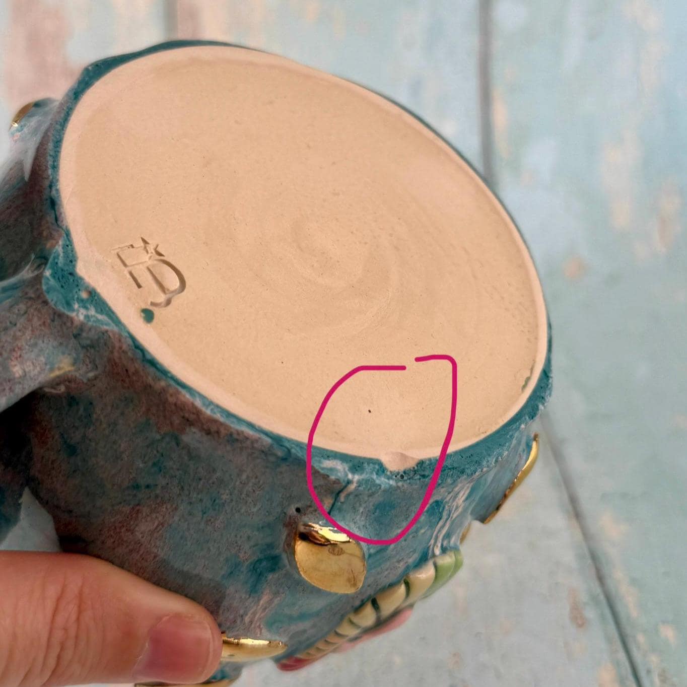 Mystical Heart Mug, Handmade Teal and Rainbow Ceramic Cup - Second