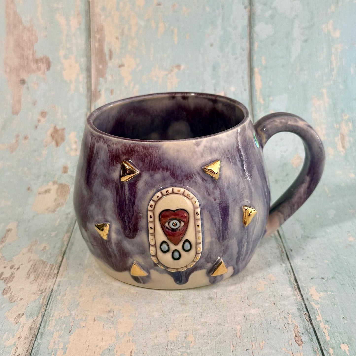 Purple Heart Mug, Boho Ceramic Cup