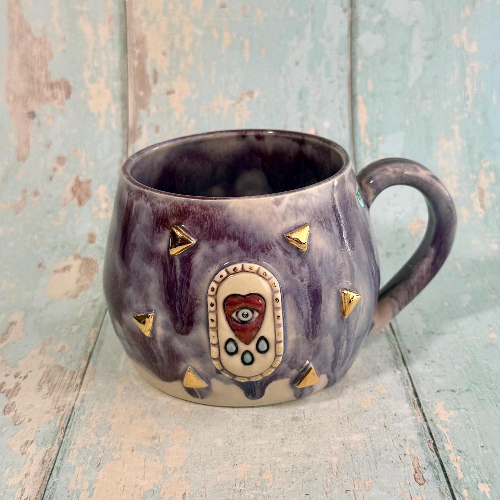 Purple Heart Mug, Boho Ceramic Cup