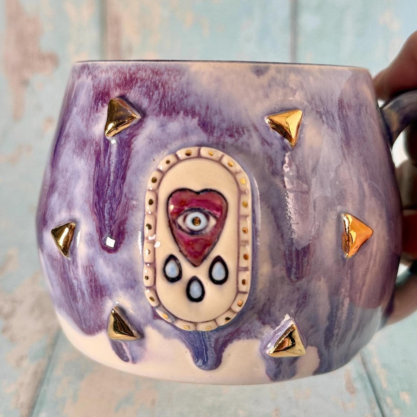 Purple Heart Mug, Boho Ceramic Cup