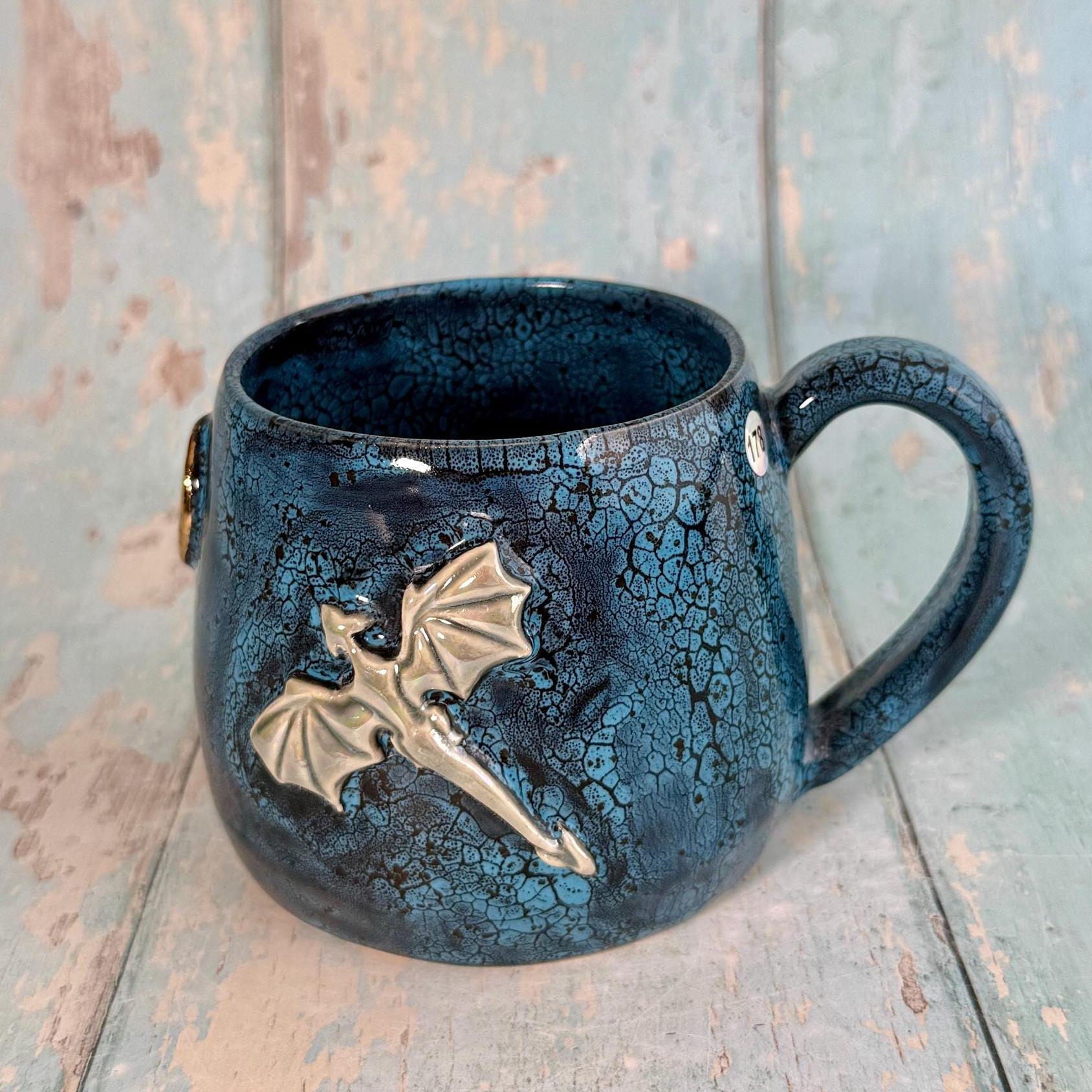 Handmade Blue Dragon Mug, Large Ceramic Cup