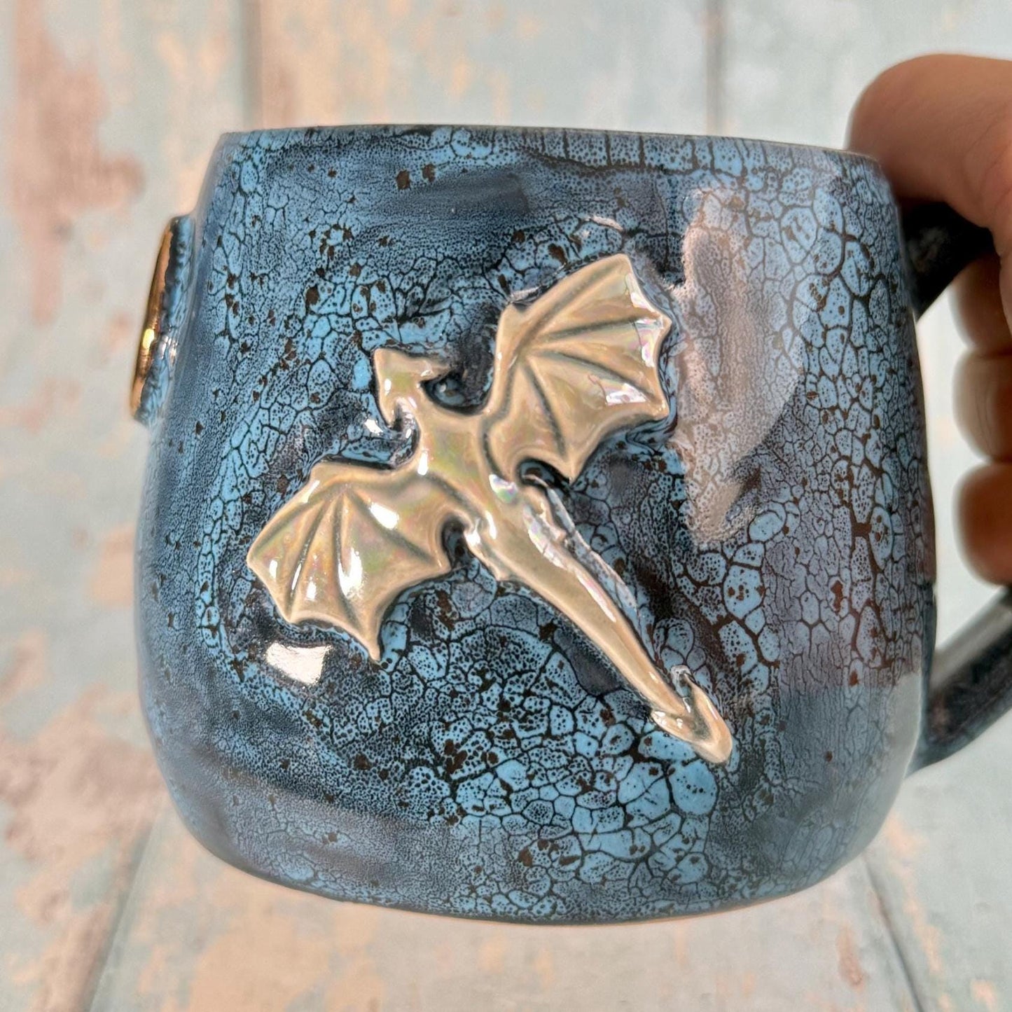 Handmade Blue Dragon Mug, Large Ceramic Cup