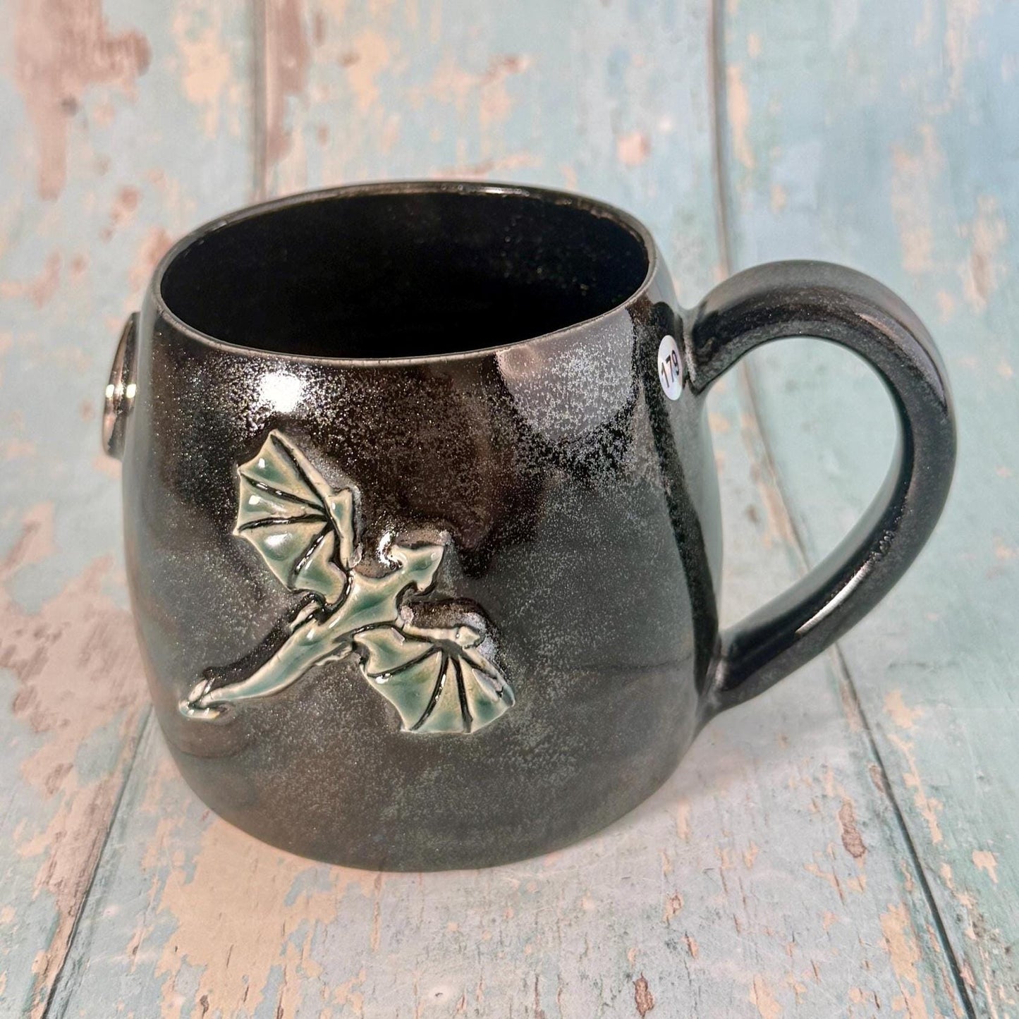 Handmade Black Glittery Dragon Mug, Large Ceramic Cup