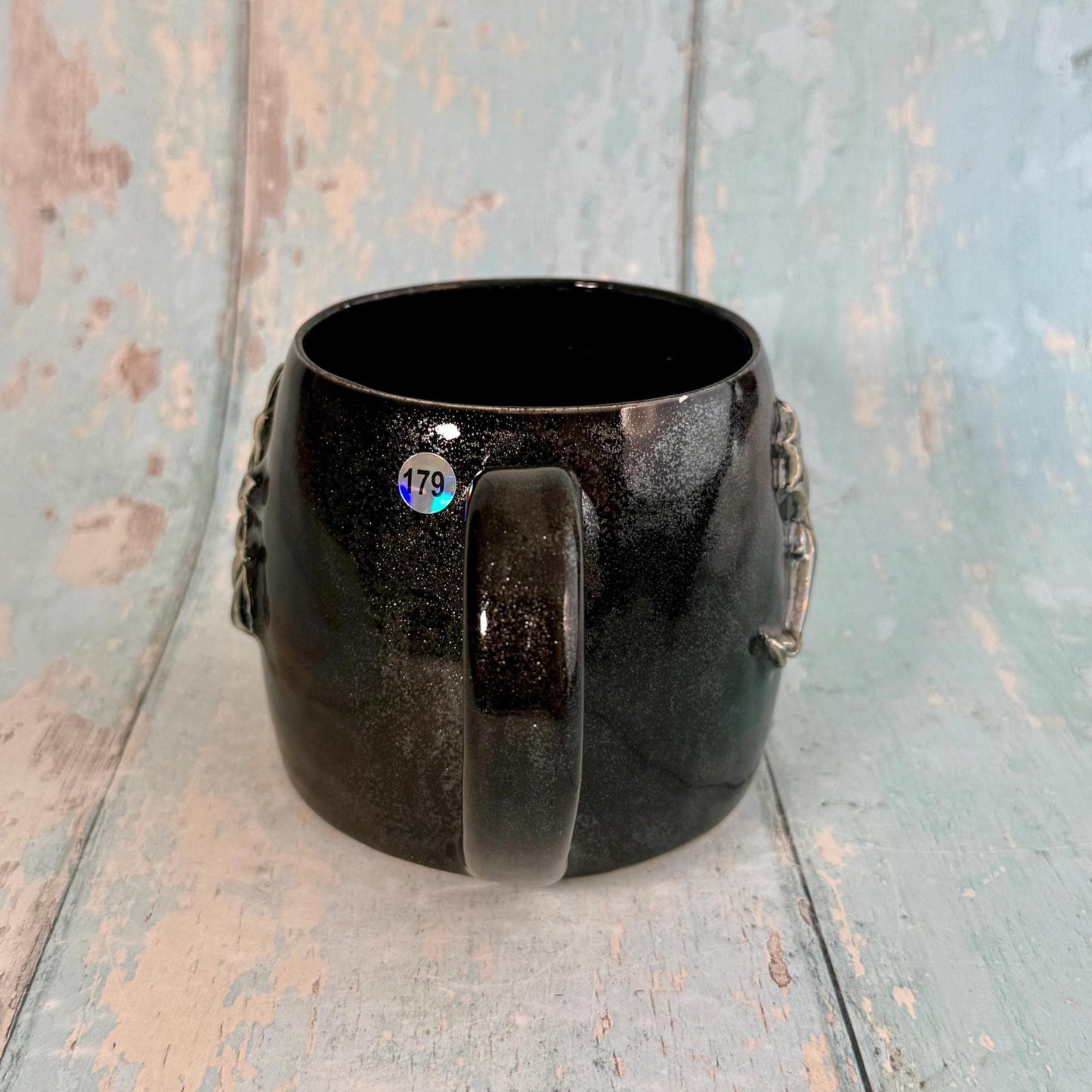 Handmade Black Glittery Dragon Mug, Large Ceramic Cup