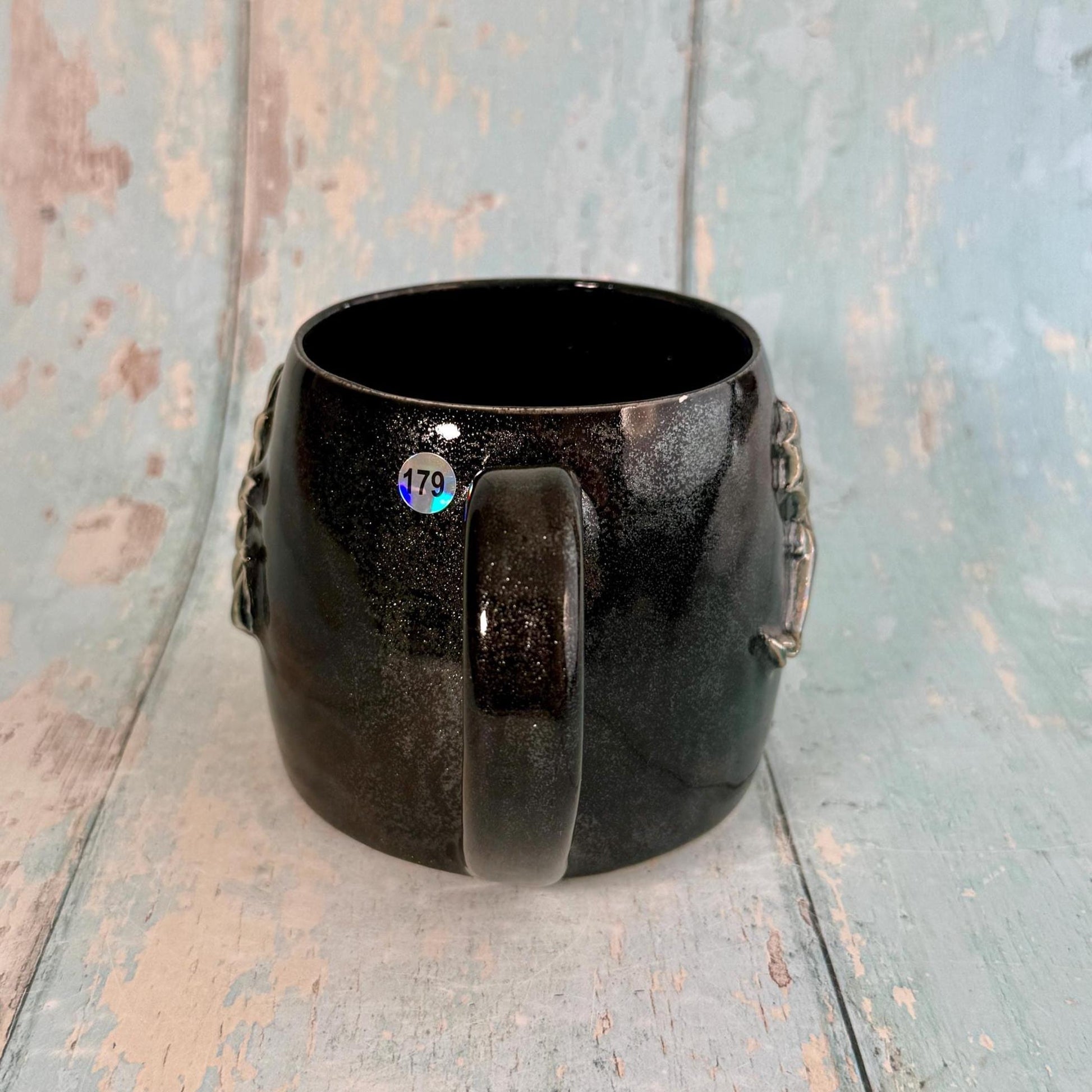 Handmade Black Glittery Dragon Mug, Large Ceramic Cup