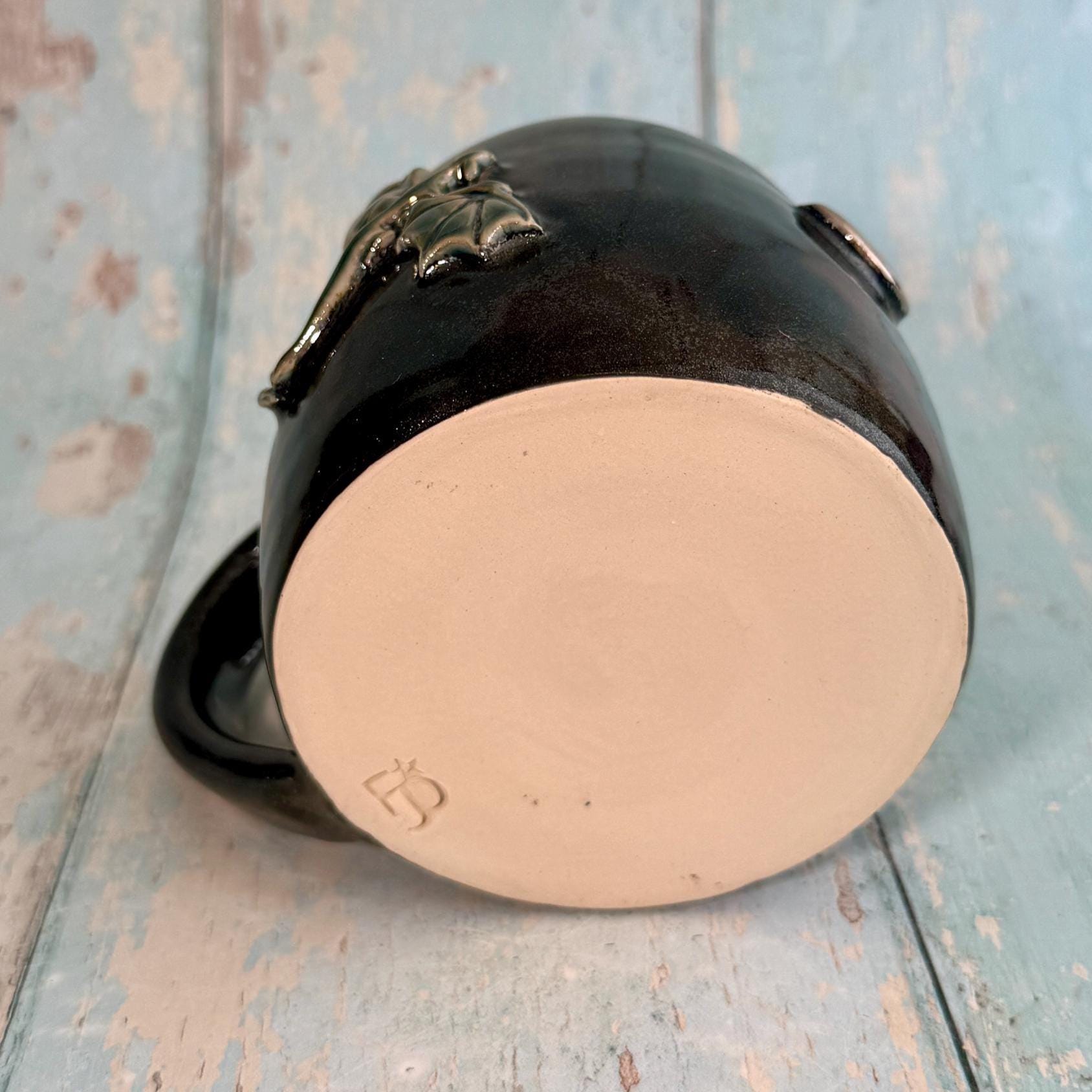 Handmade Black Glittery Dragon Mug, Large Ceramic Cup