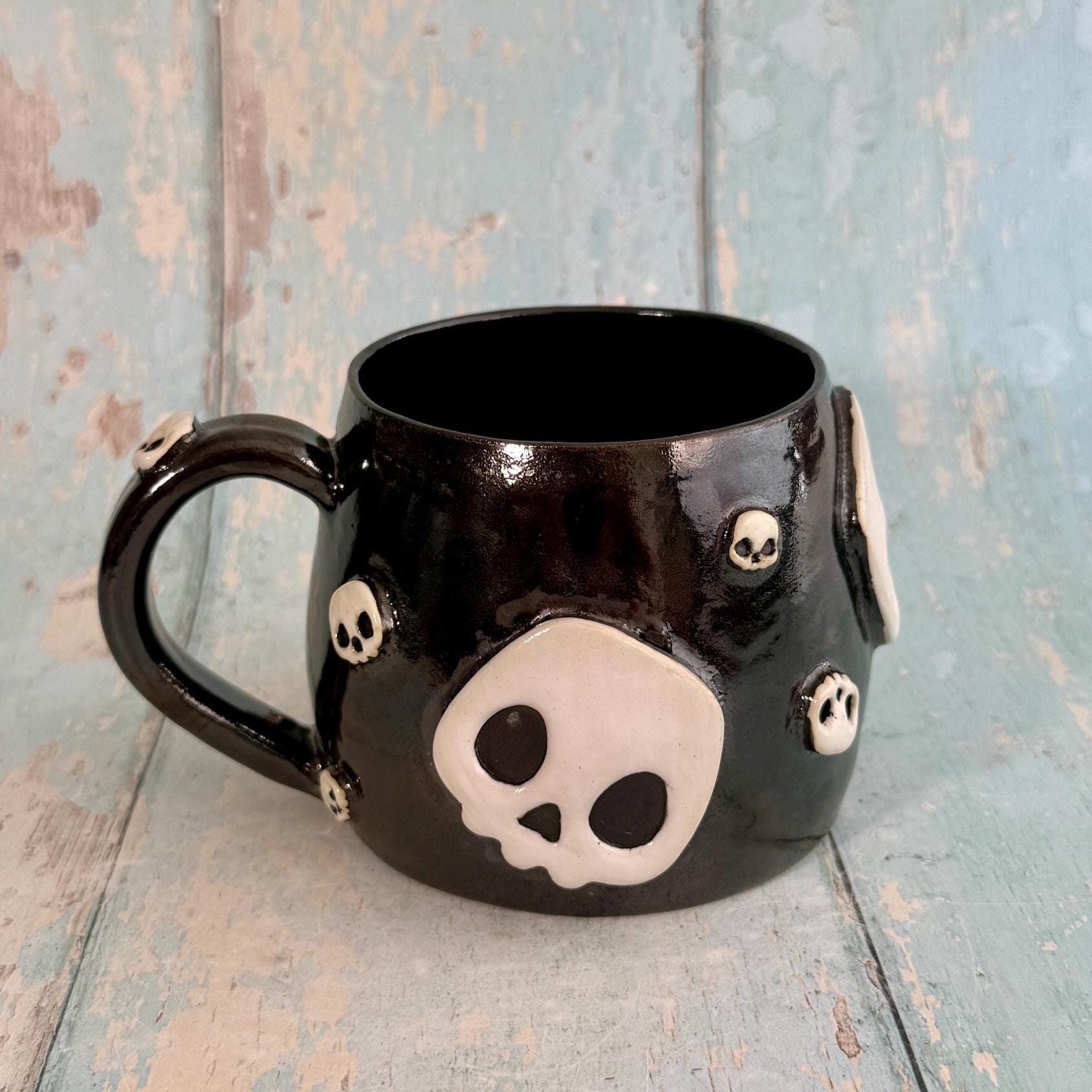 Black Skull Mug, Handmade Ceramic Cup - Second