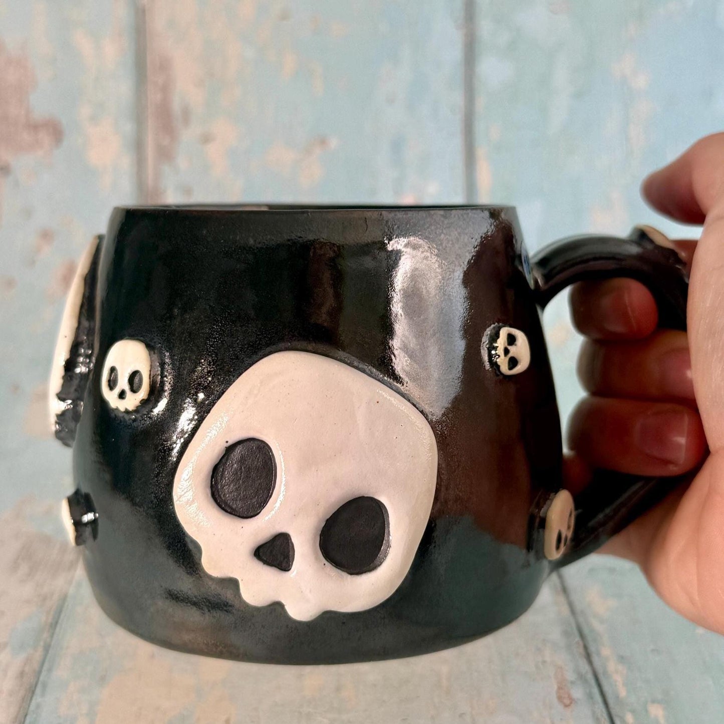 Black Skull Mug, Handmade Ceramic Cup - Second