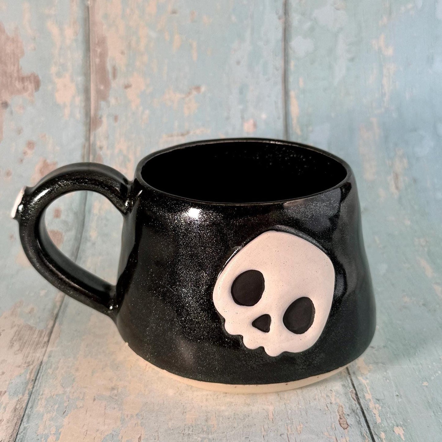 Black Skull Mug, Handmade Ceramic Cup