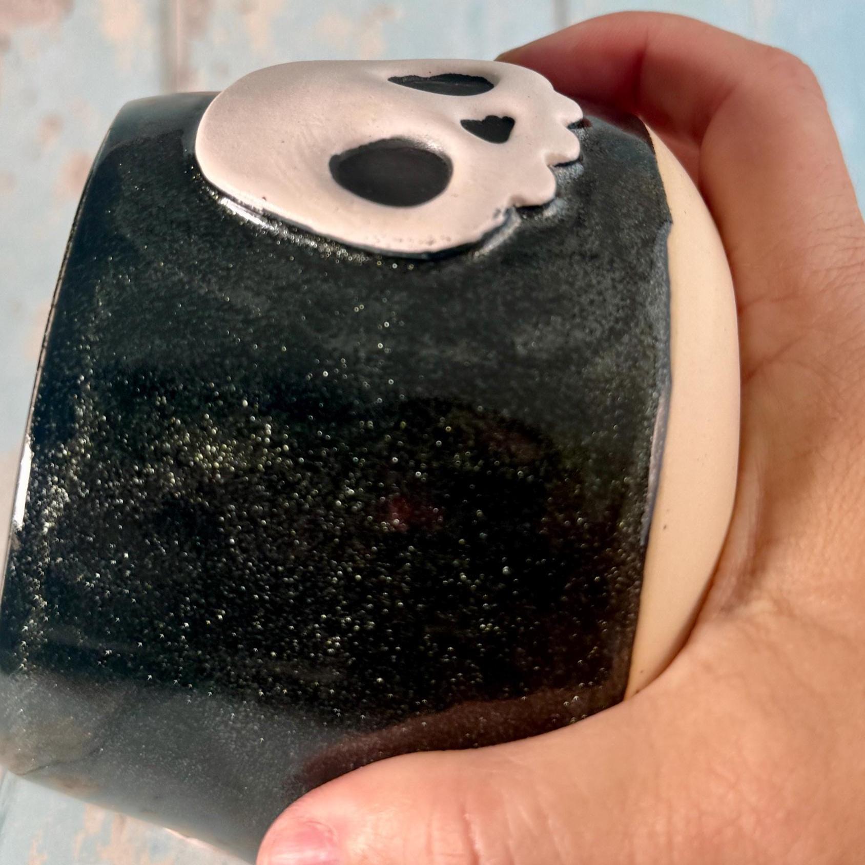 Black Skull Mug, Handmade Ceramic Cup