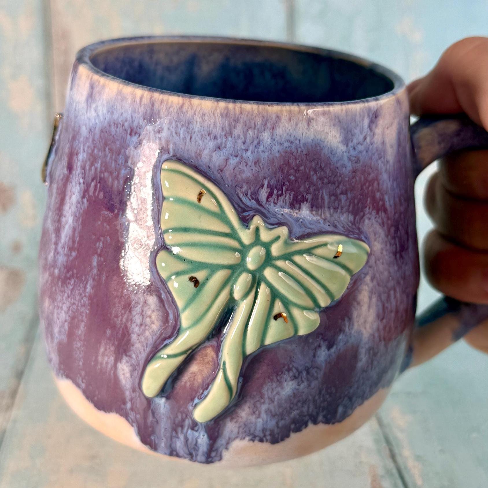 Purple Luna Moth Mug, Large Ceramic Cup