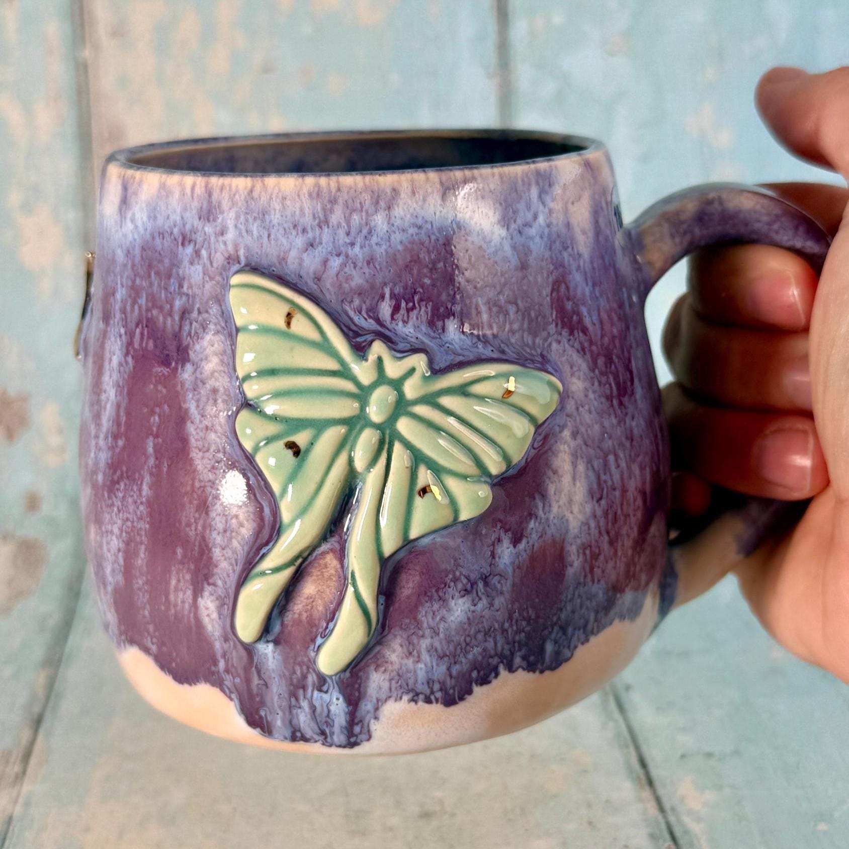 Purple Luna Moth Mug, Large Ceramic Cup