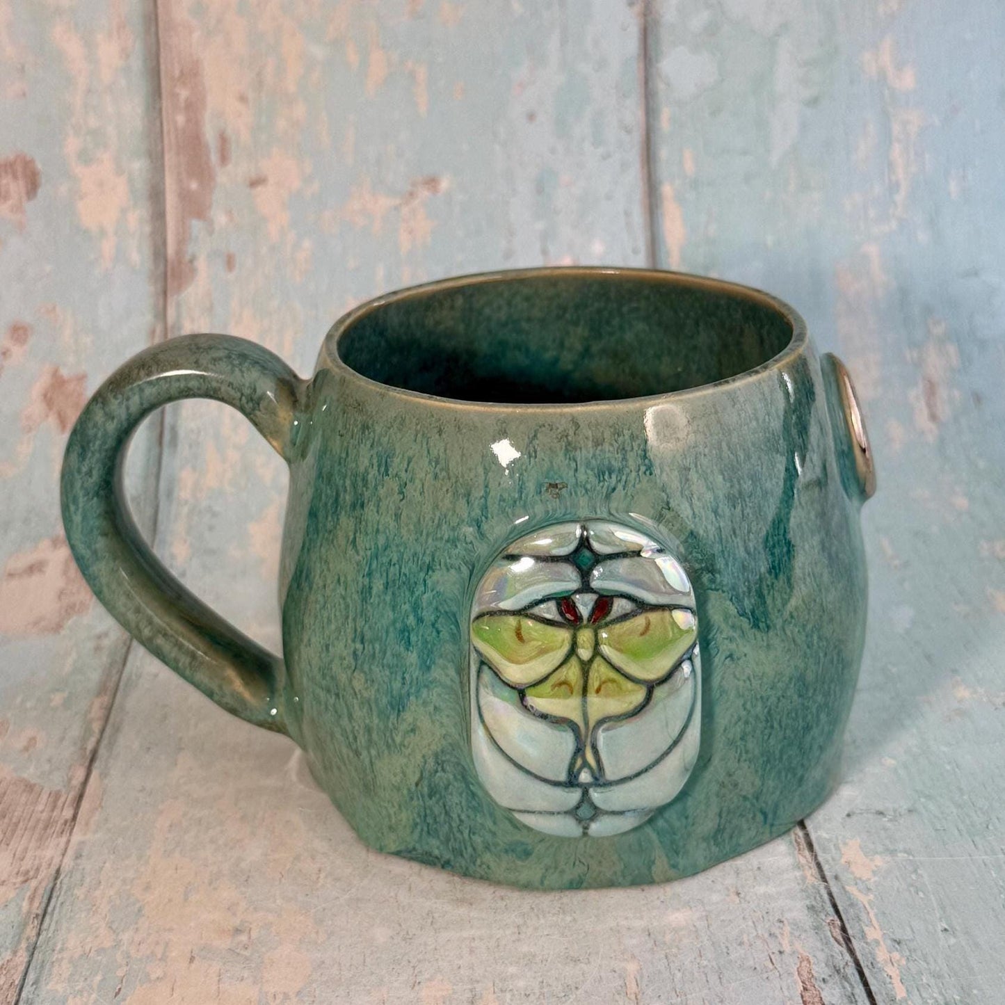 Green Luna Moth Mug, Large Ceramic Cup - Second