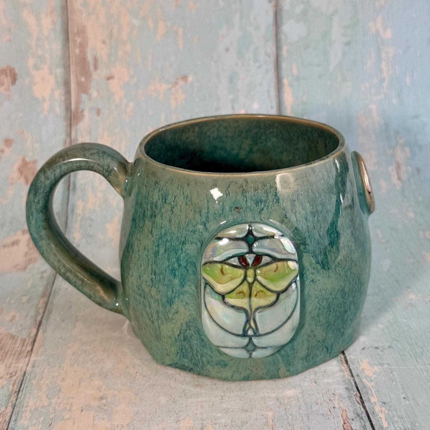 Green Luna Moth Mug, Large Ceramic Cup - Second