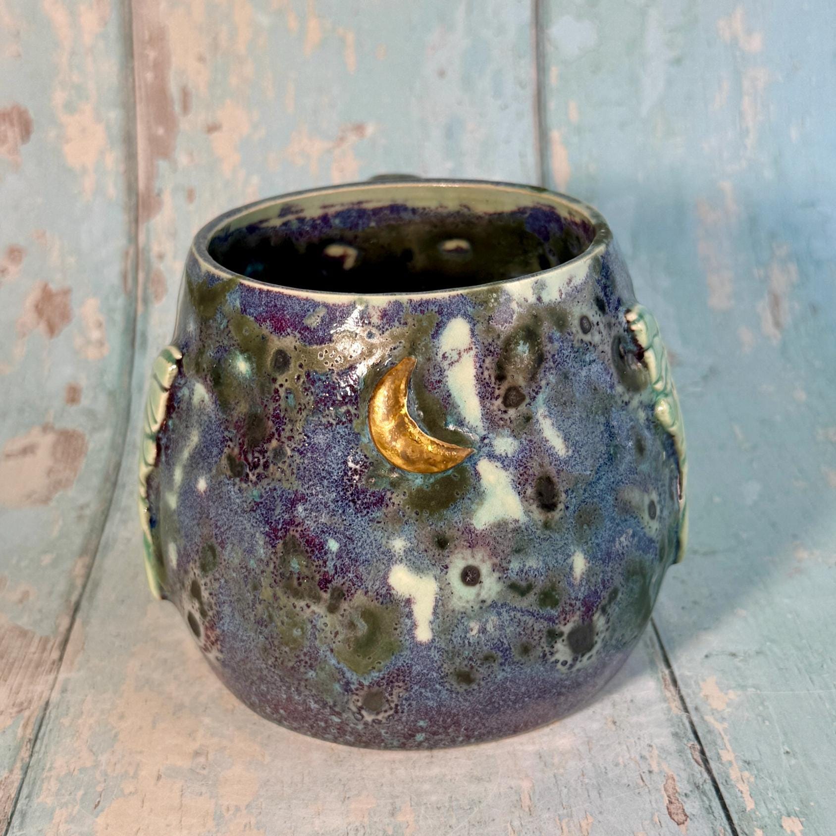 Purple and Green Luna Moth Mug, Large Ceramic Cup - Second