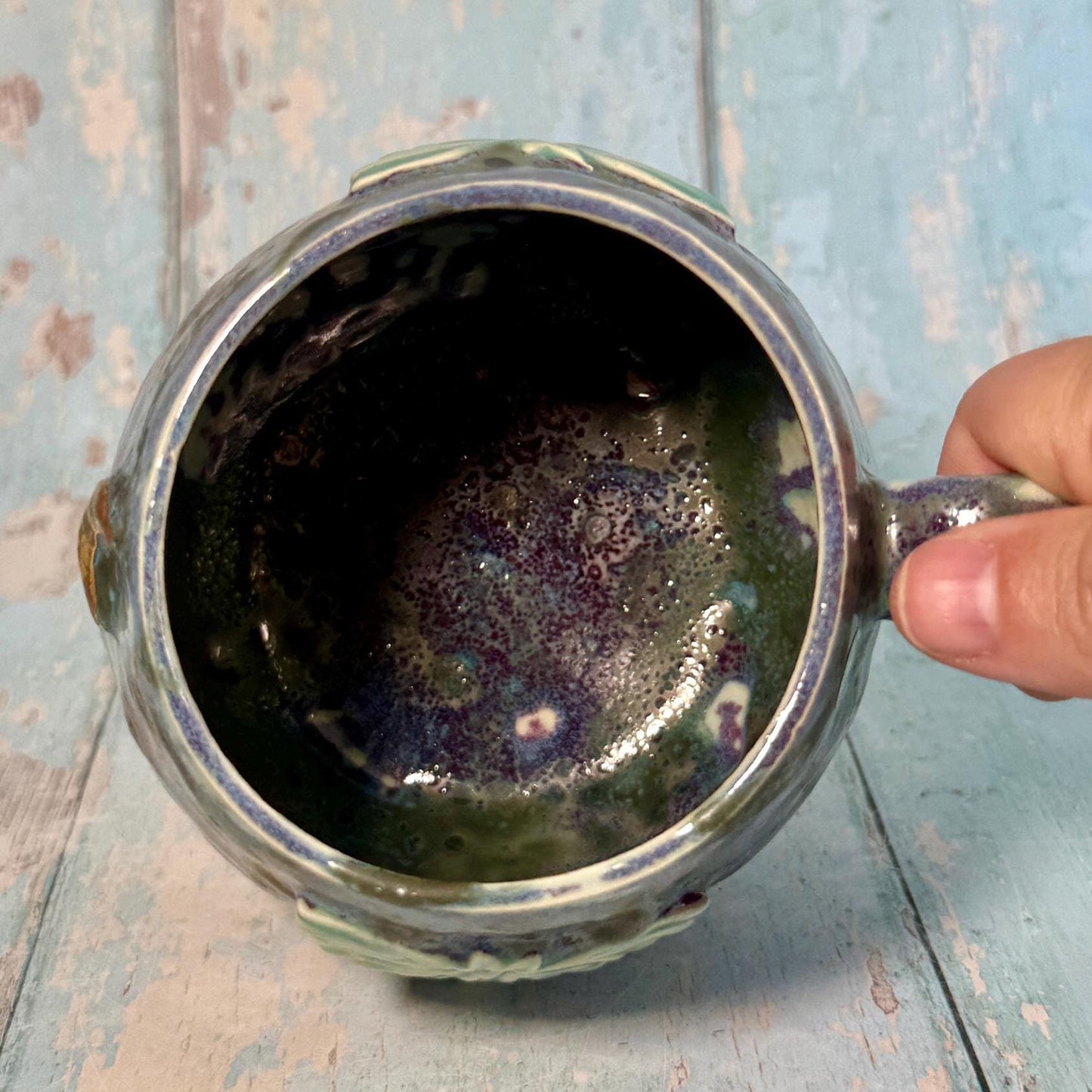 Purple and Green Luna Moth Mug, Large Ceramic Cup - Second
