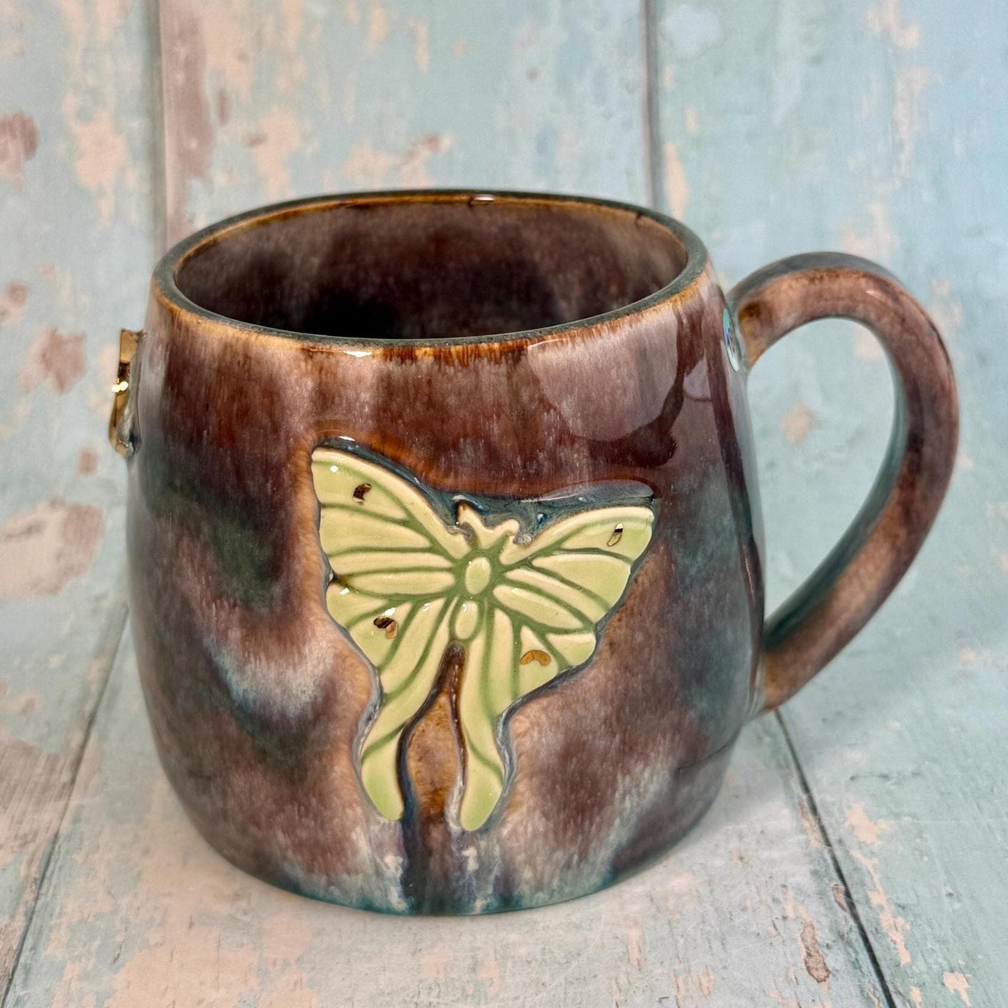Brown Luna Moth Mug, Large Ceramic Cup - Second